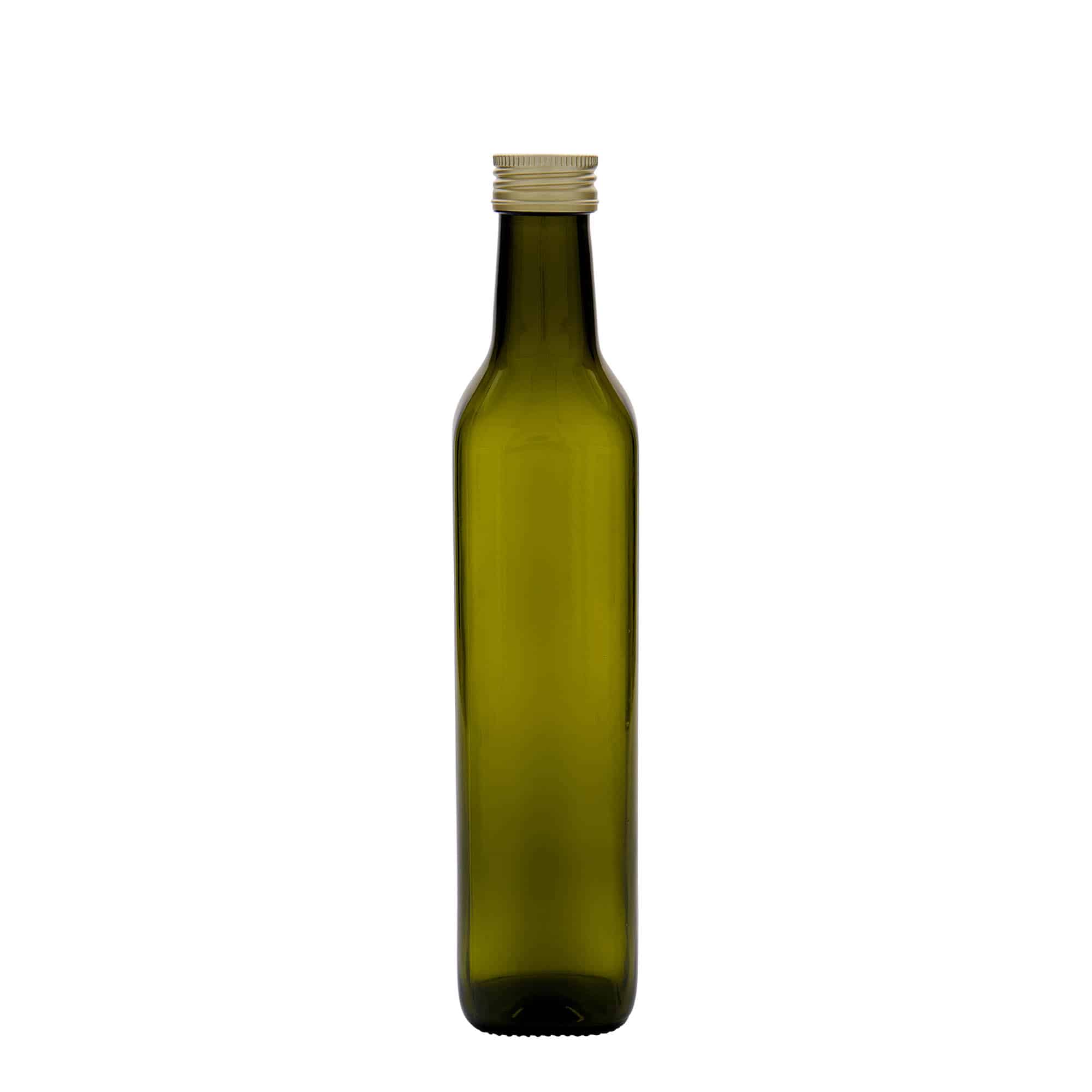 Bouteille en verre 500 ml 'Marasca', carrée, vert antique, col : PP 31,5