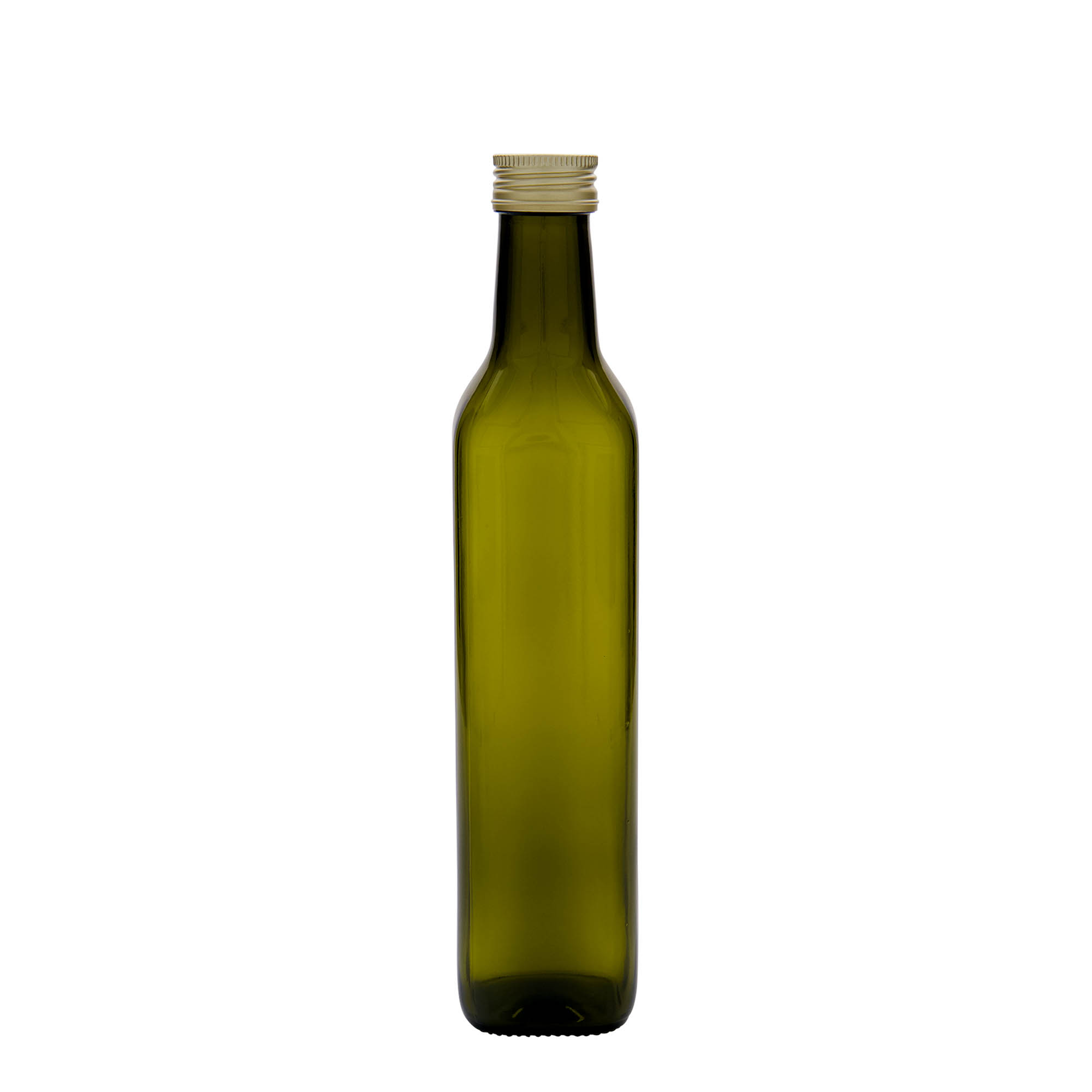 Bouteille en verre 500 ml 'Marasca', carrée, vert antique, ouverture : PP 31,5 Bouteille en verre 500 ml 'Marasca', carrée, vert antique, ouverture : PP 31,5