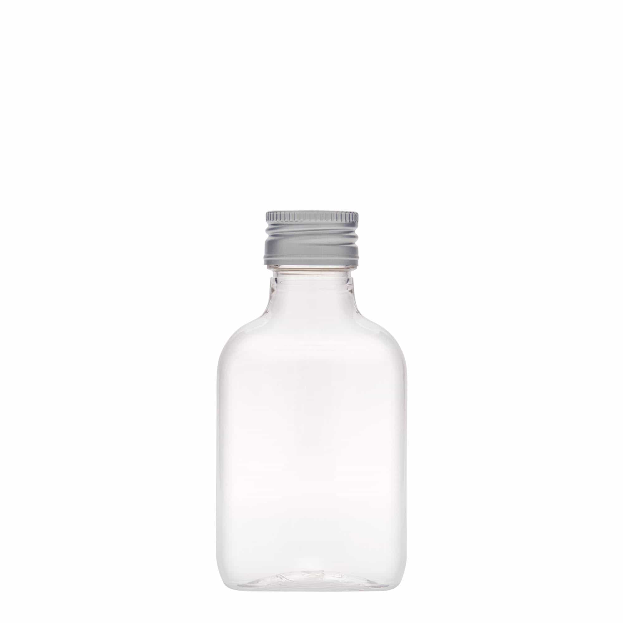 Flasque 100 ml, ovale, plastique PET, col : PP 28