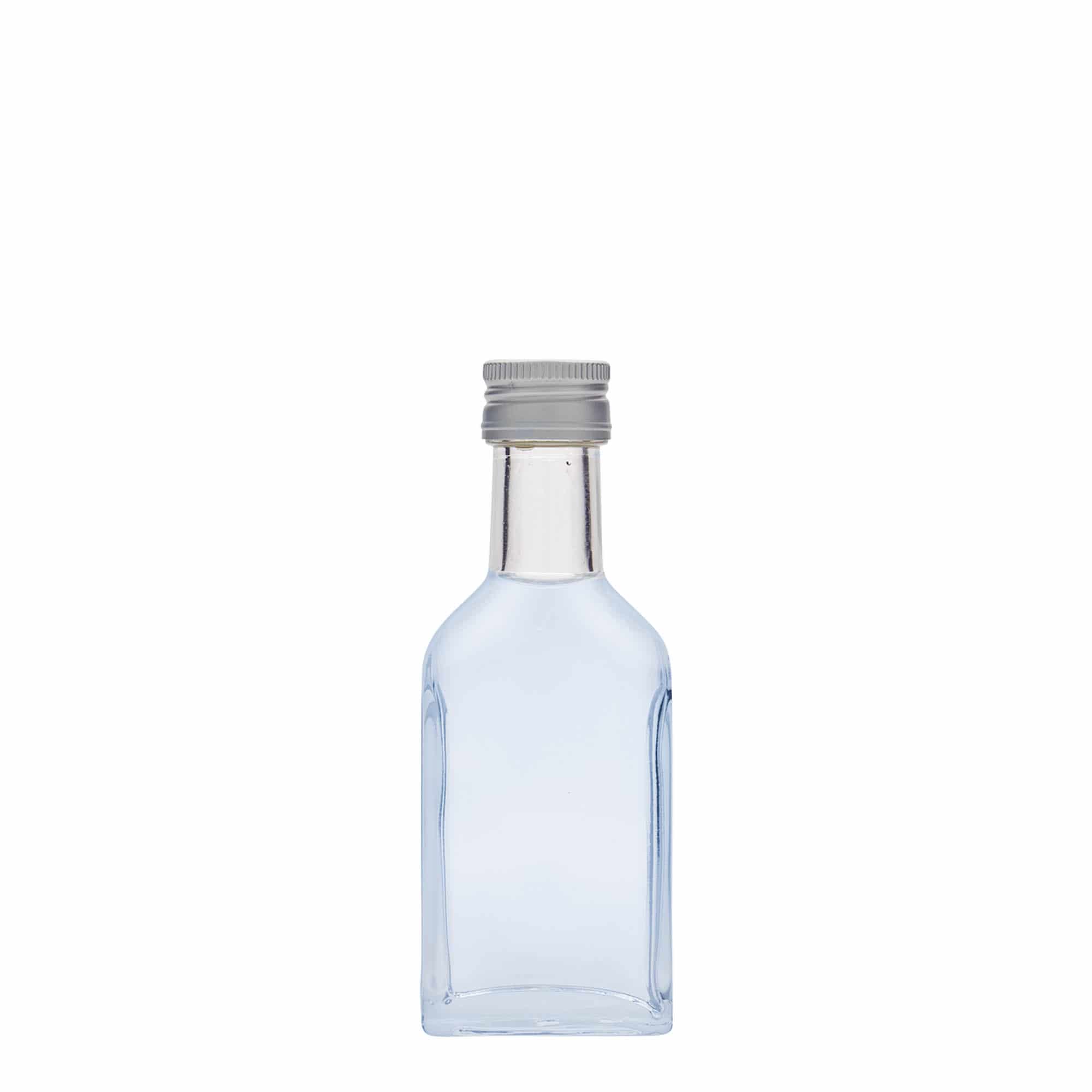Flasque 40 ml à long cou, rectangulaire, verre, col : PP 22