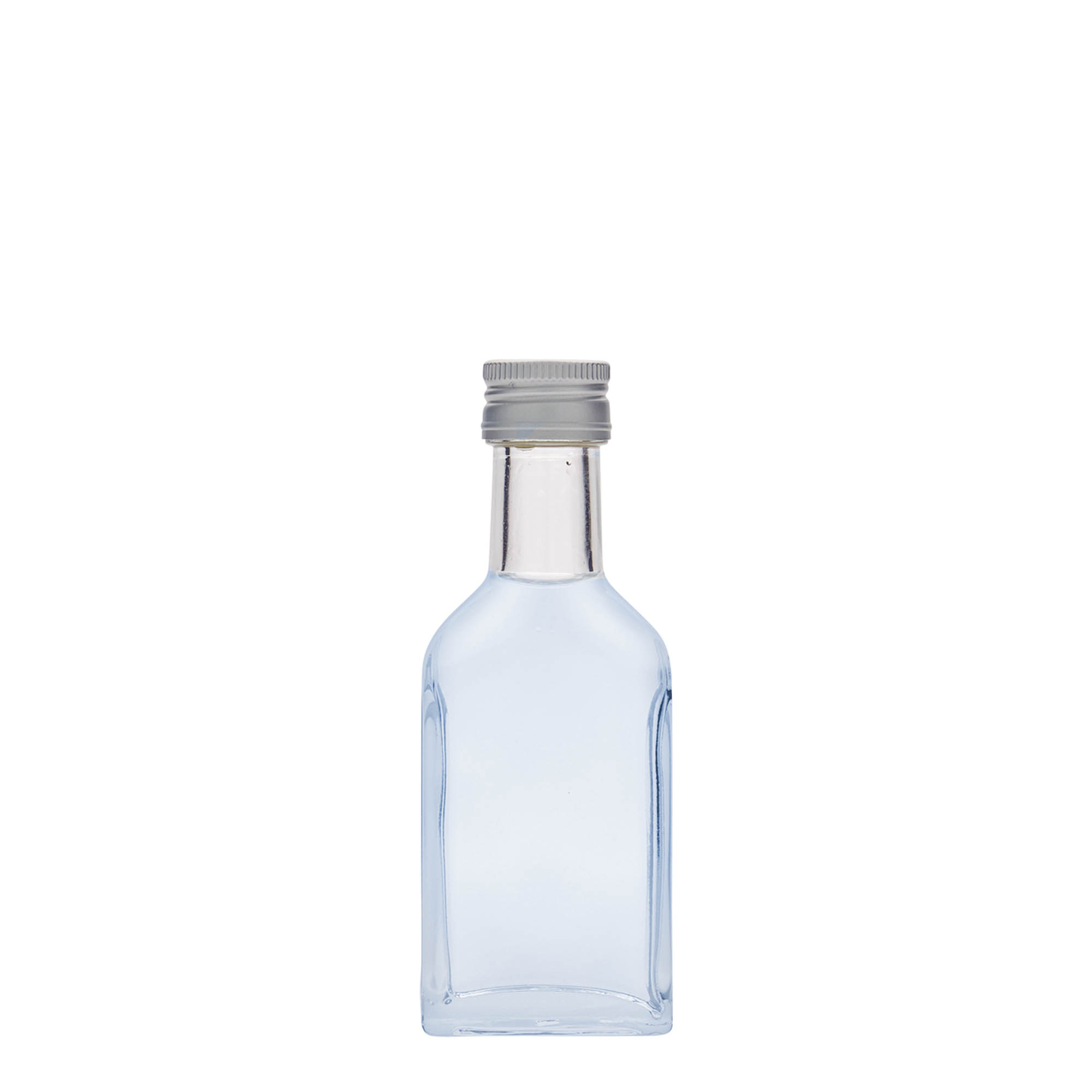 Flacon de poche 40 ml col long, rectangulaire, verre, ouverture : PP 22 Flacon de poche 40 ml col long, rectangulaire, verre, ouverture : PP 22