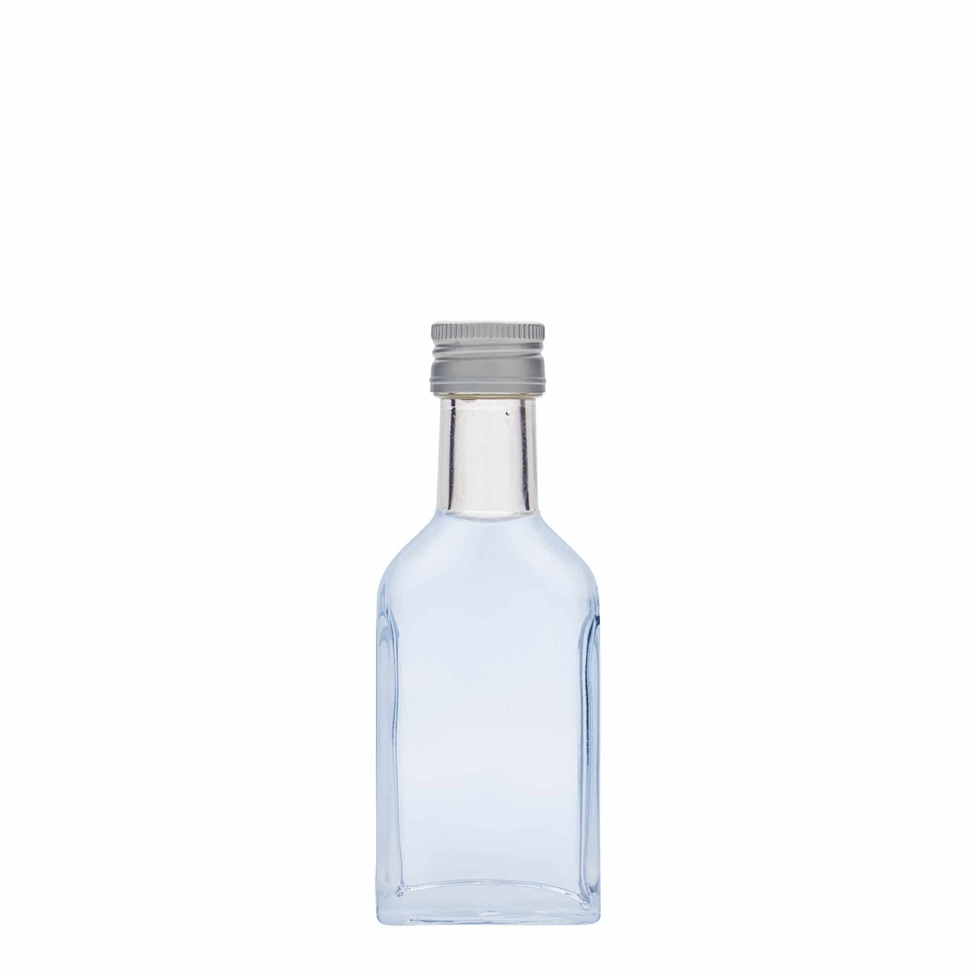 Flacon de poche 40 ml col long, rectangulaire, verre, ouverture : PP 22