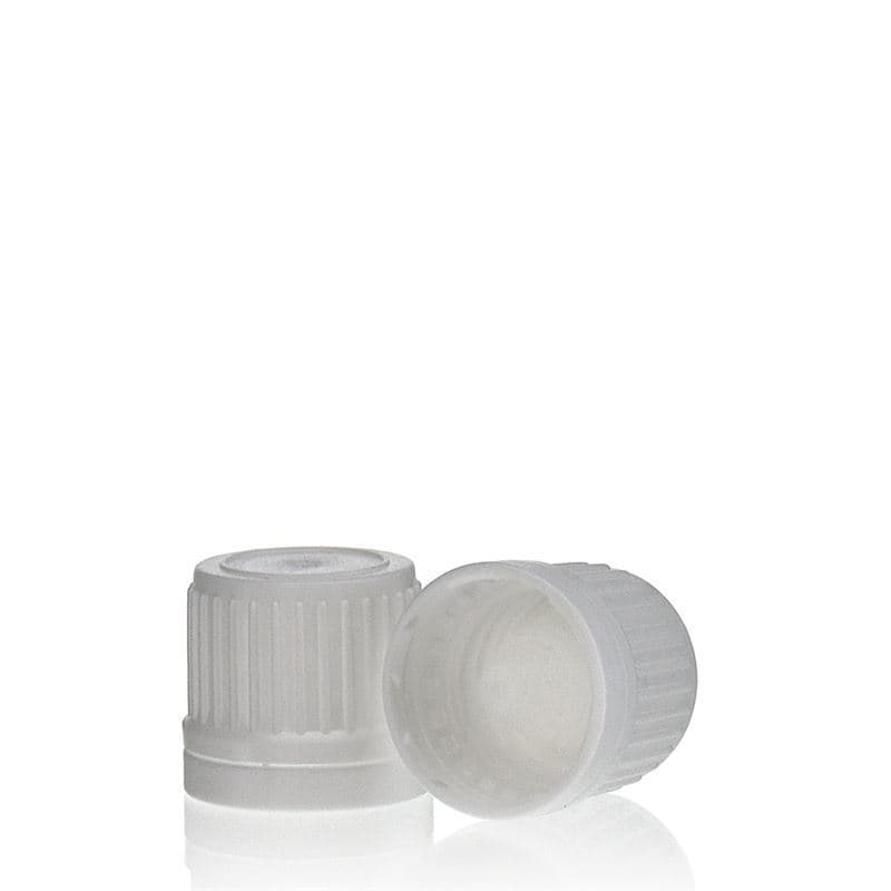 Bouchon à vis avec insert compte-gouttes, plastique PE, blanc, pour col : DIN 18