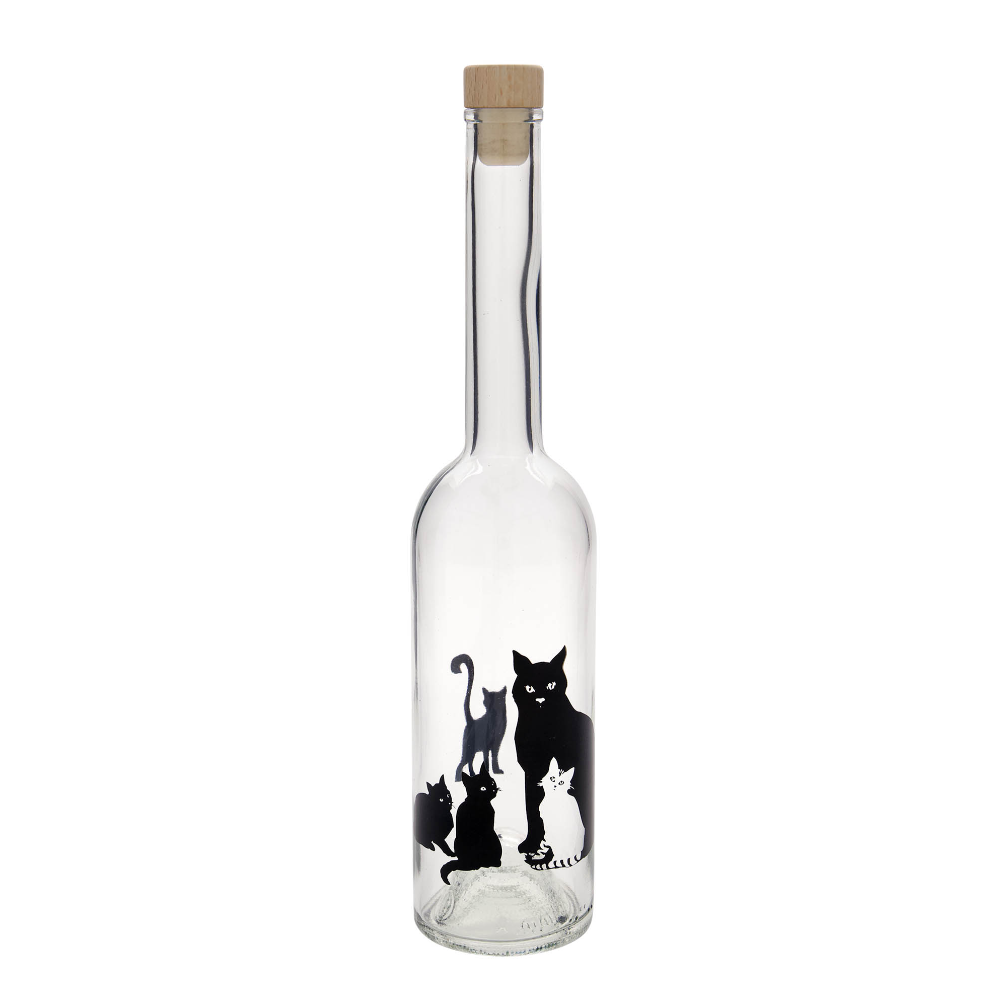 Bouteille en verre 500 ml 'Opera', motif : chats, ouverture : bouchon en liège