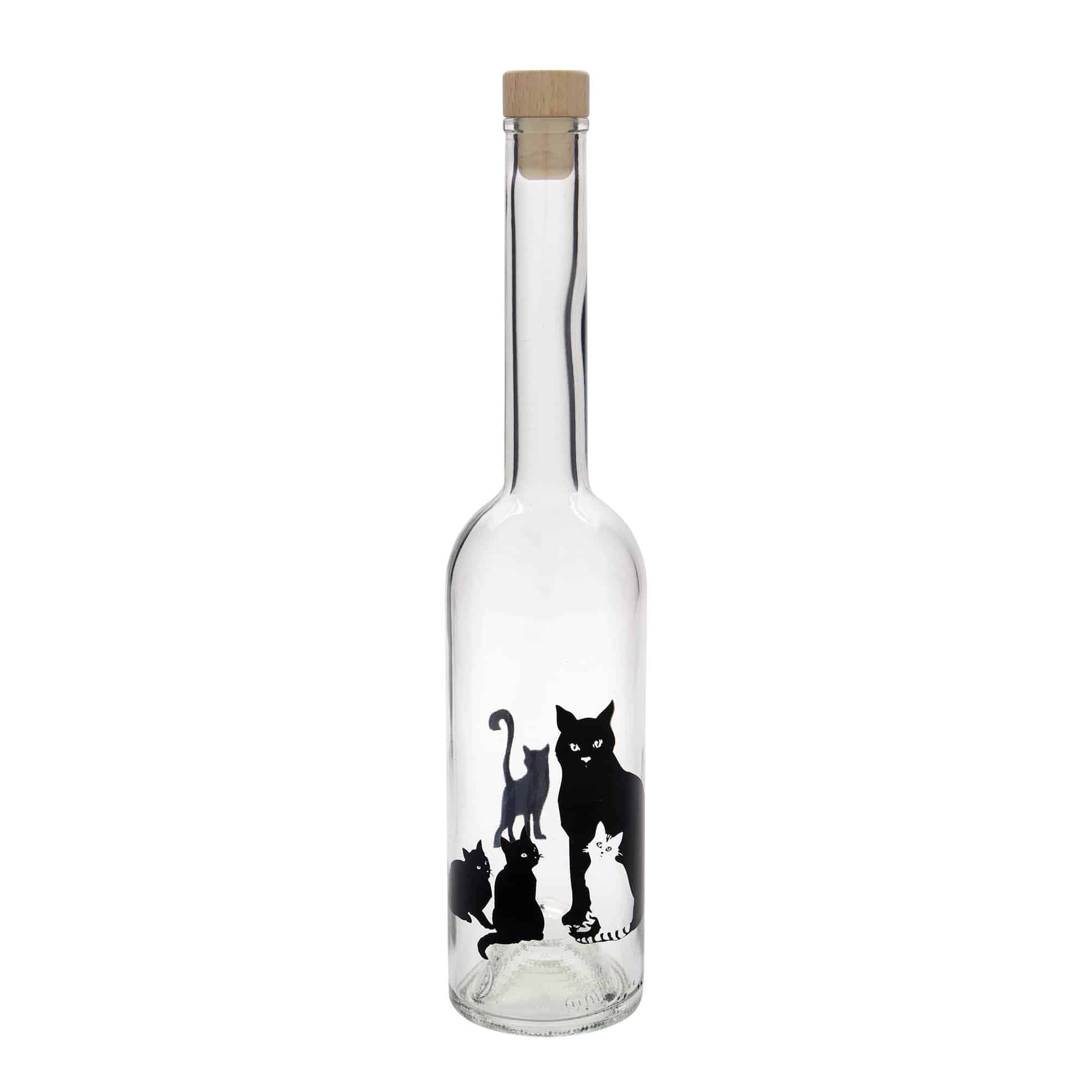 Bouteille en verre 500 ml 'Opera', motif : chats, ouverture : bouchon en liège