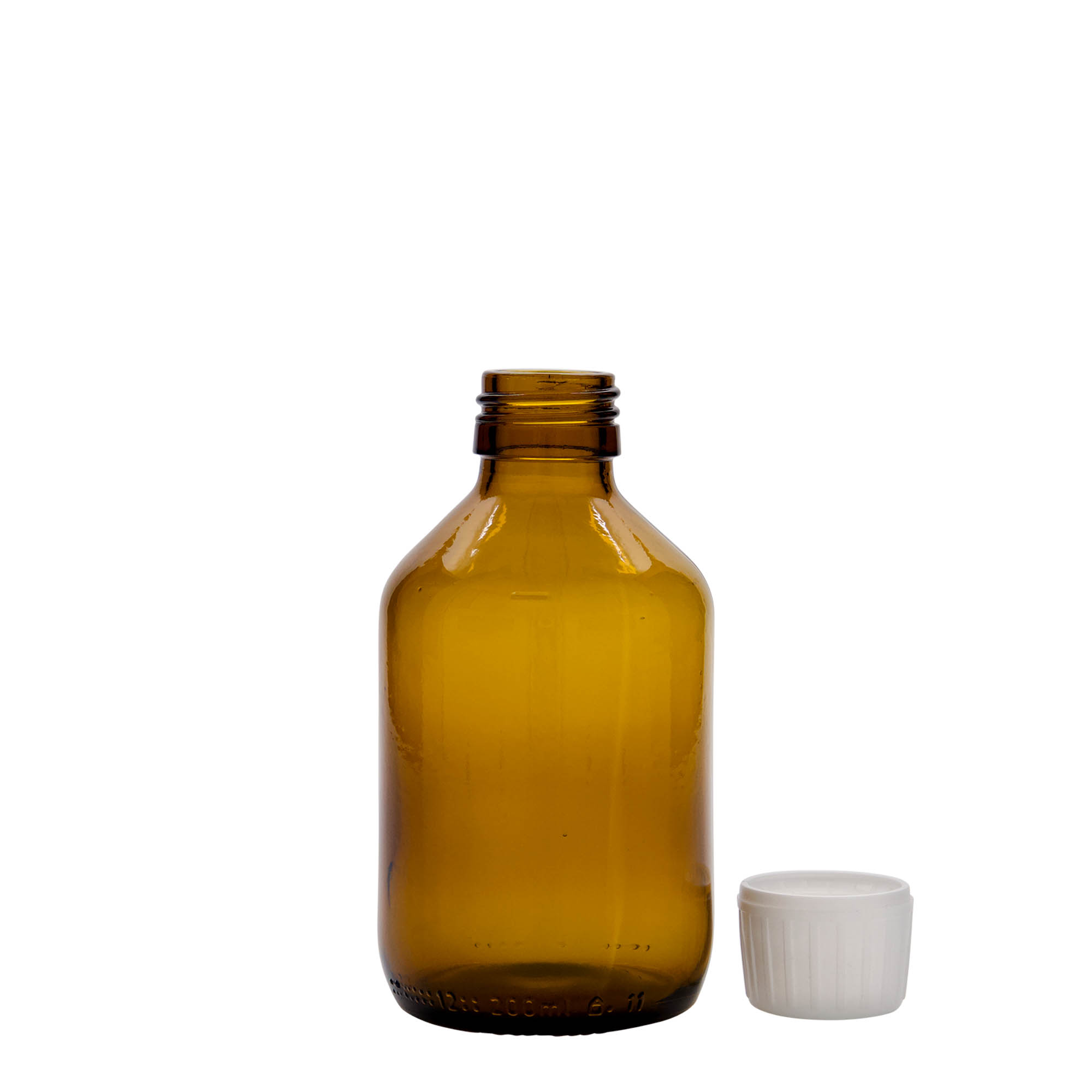 Flacon médical 200 ml, brun, verre, ouverture : PP 28 Flacon médical 200 ml, brun, verre, ouverture : PP 28