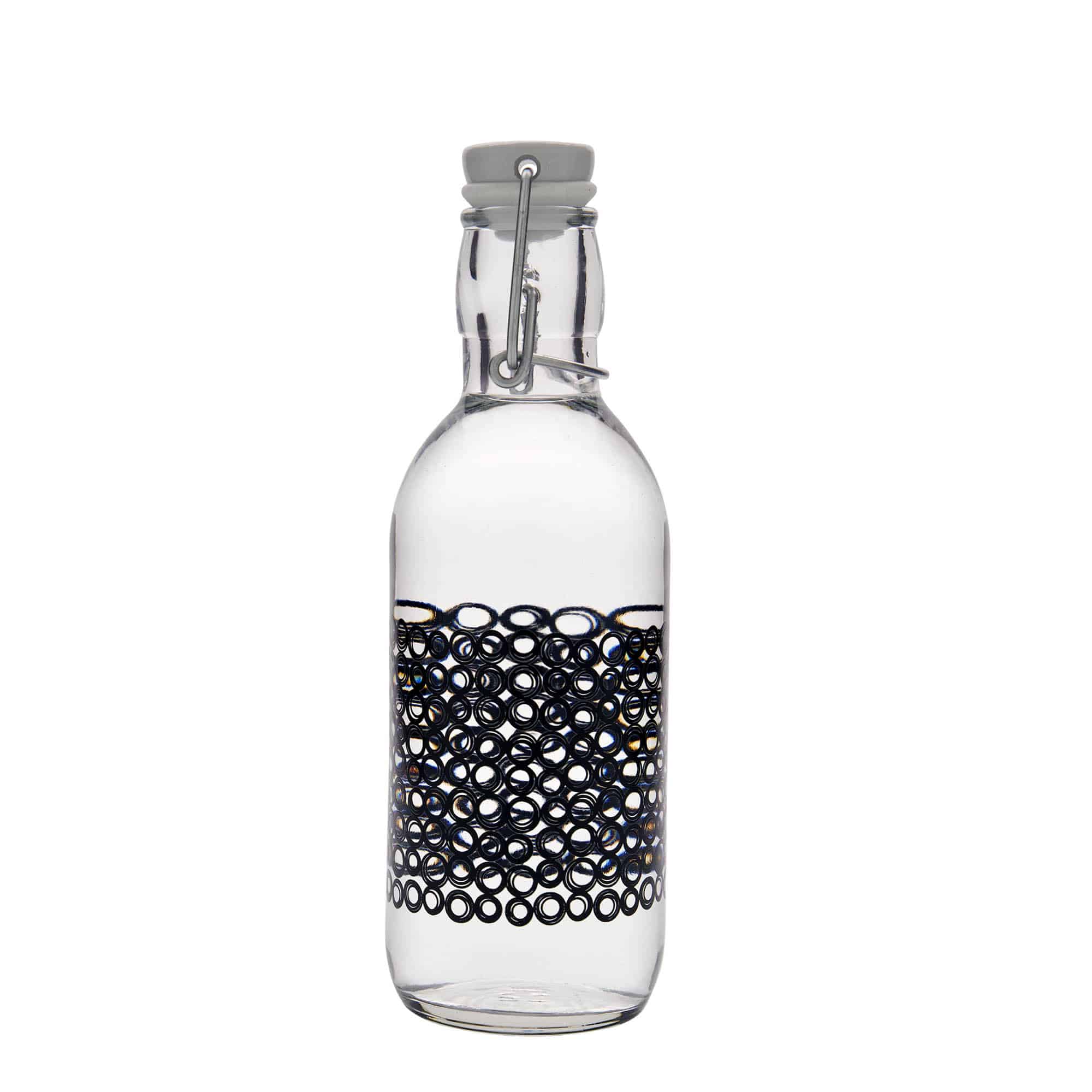 Bouteille en verre 500 ml « Emilia », motif : Circola nero, ouverture : fermeture à levier