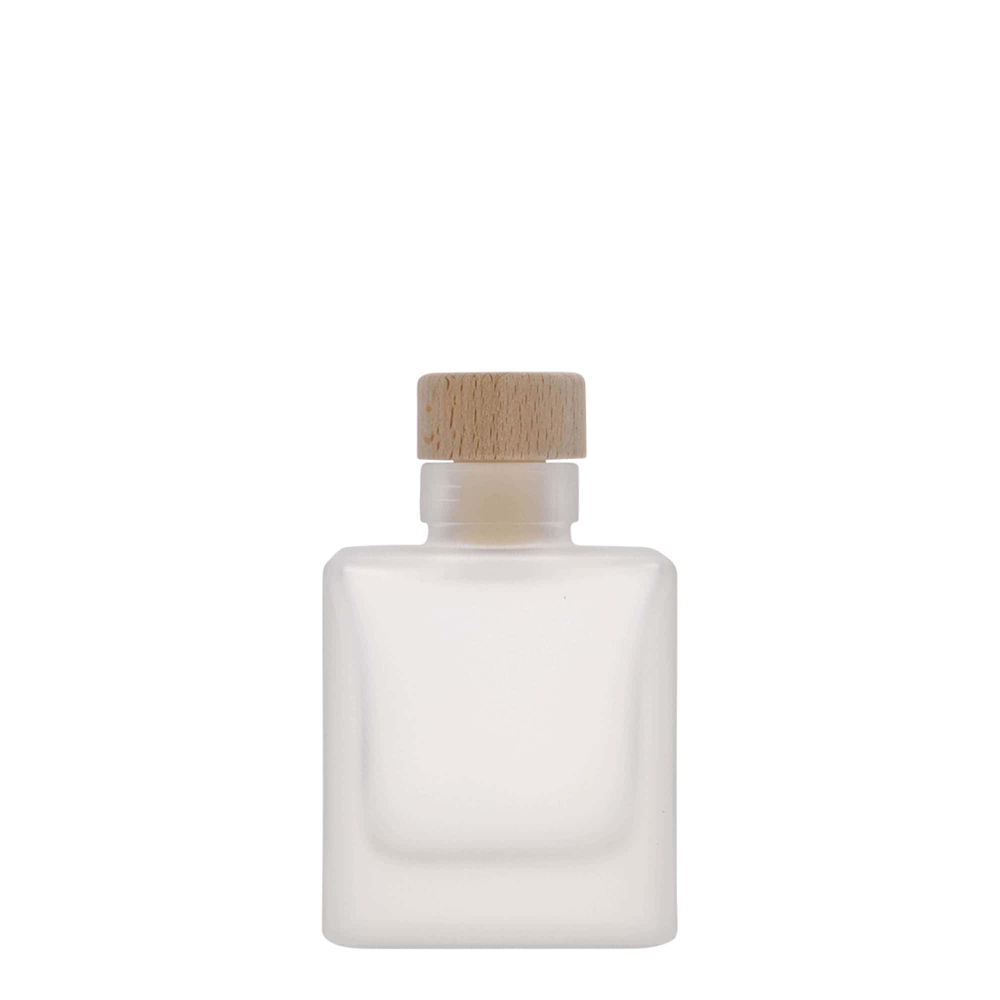Flacon en verre 100 ml « Cube », carré, givré, ouverture : bouchon en liège