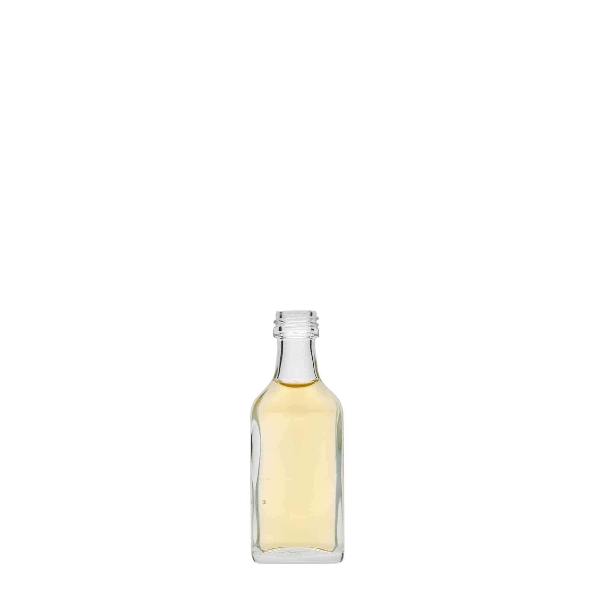 Flacon de poche 20 ml, rectangulaire, verre, col : PP 18 Flacon de poche 20 ml, rectangulaire, verre, col : PP 18