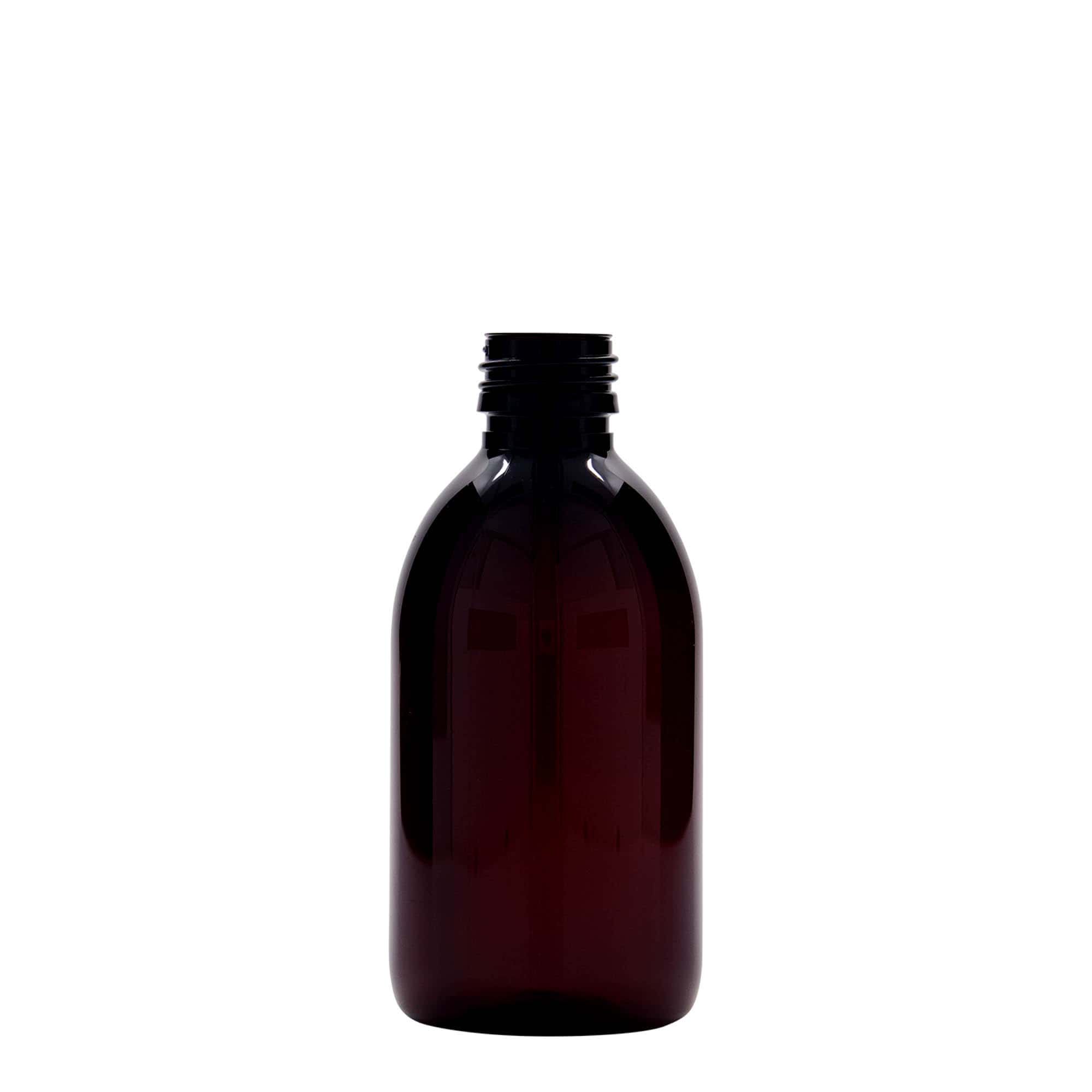 Flacon médical PET de 250 ml, brun, plastique, ouverture : PP 28