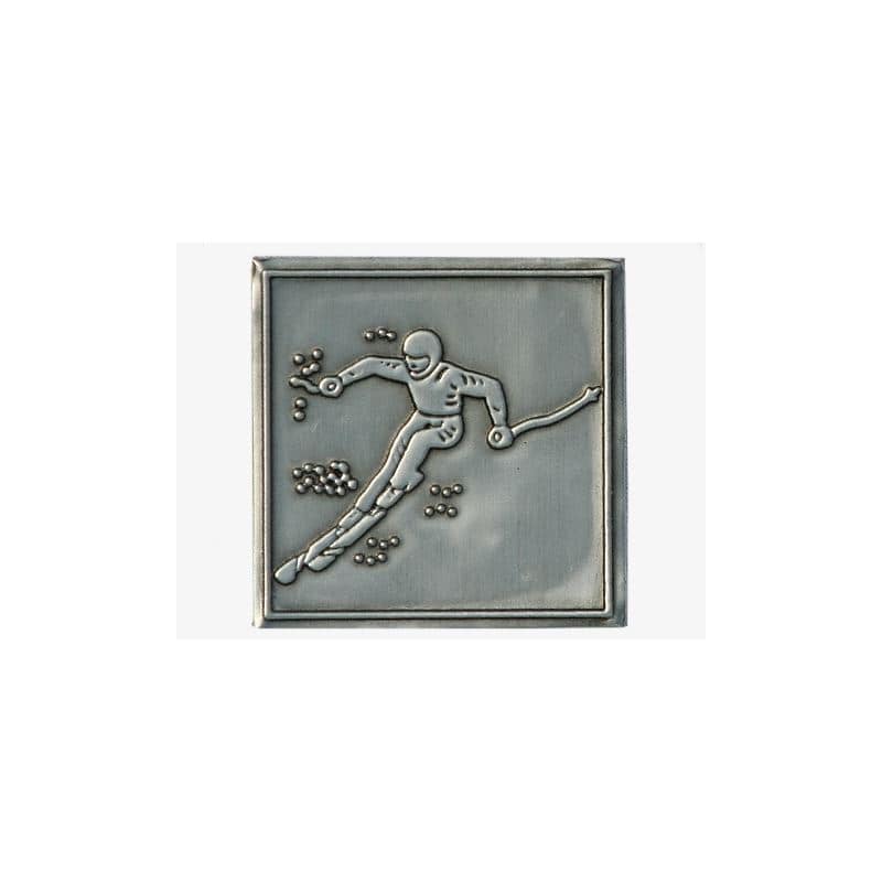 Étiquette en étain 'Départ', carrée, métallique, argentée Étiquette en étain 'Départ', carrée, métallique, argentée