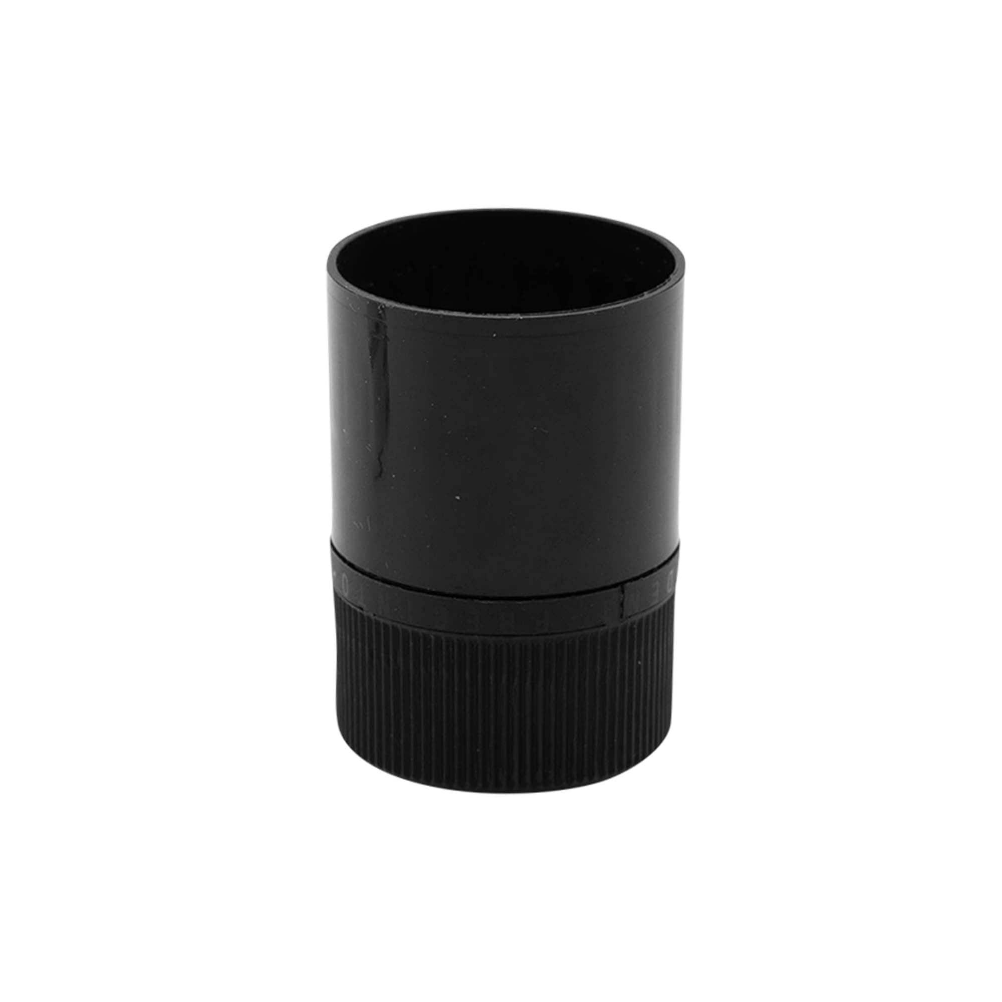 Fermeture d« originalité DOP avec bec verseur, plastique PE, noir