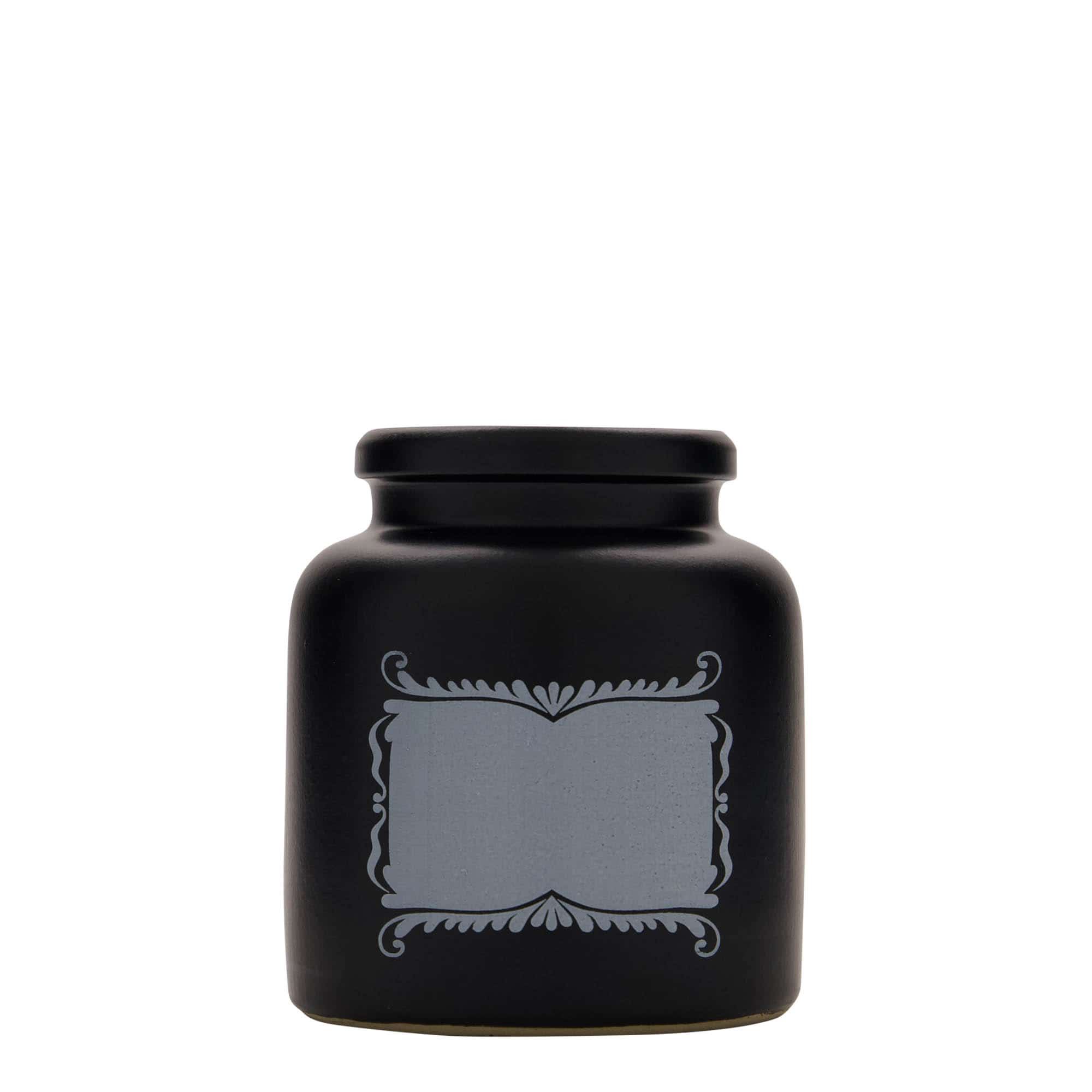 Pot en grès 270 ml , motif : champ d’étiquette, céramique, noir, col : couvercle cloche