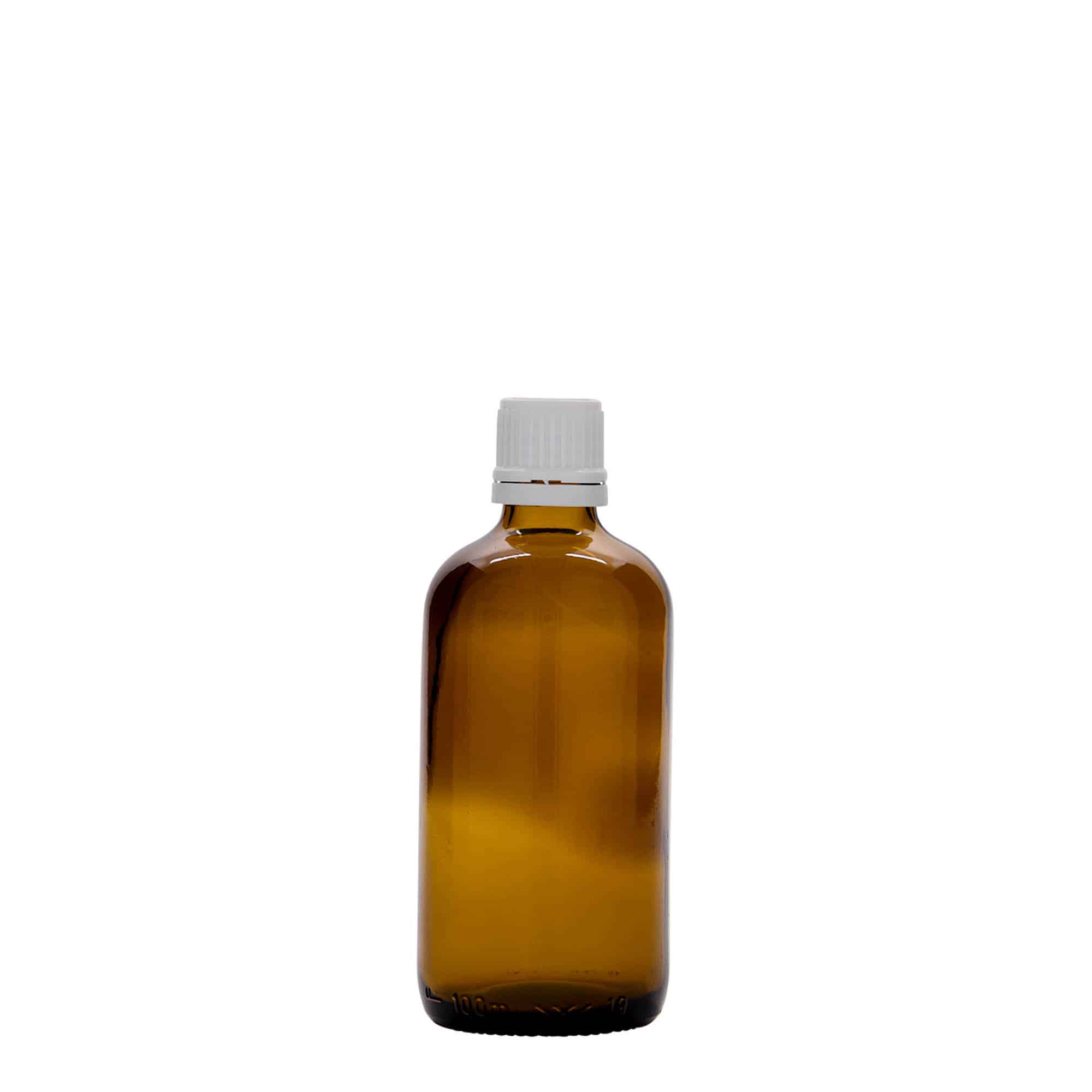 Flacon pharmaceutique 100 ml, verre, brun, col : DIN 18