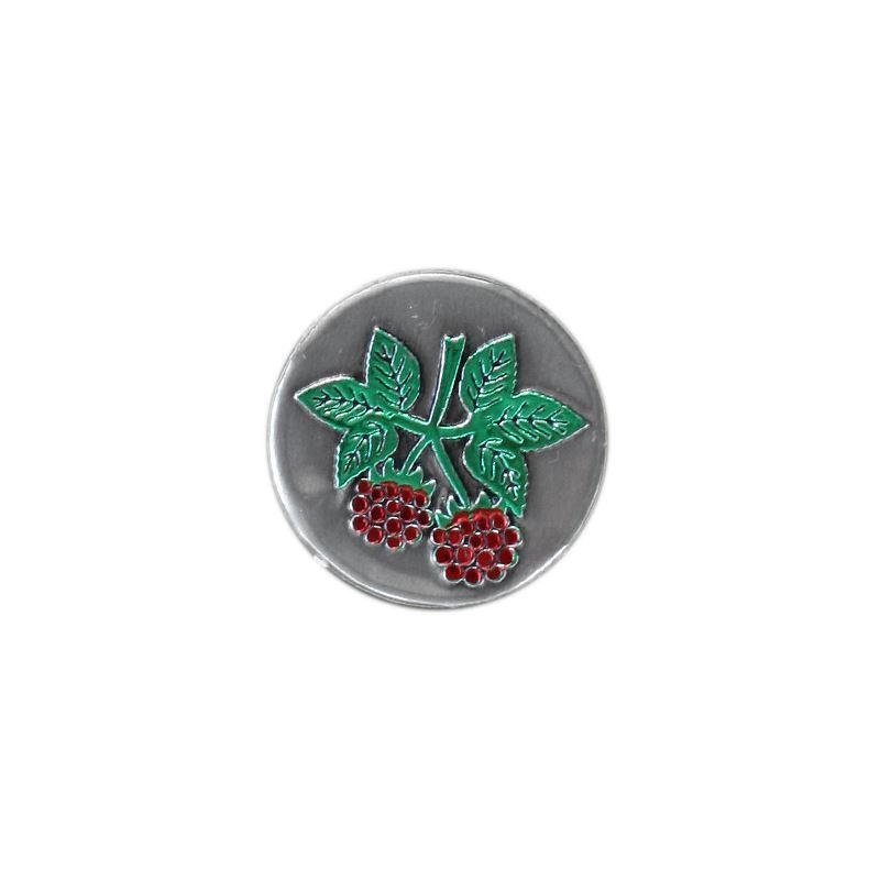 Étiquette en étain « Framboise », ronde, métal, argentée