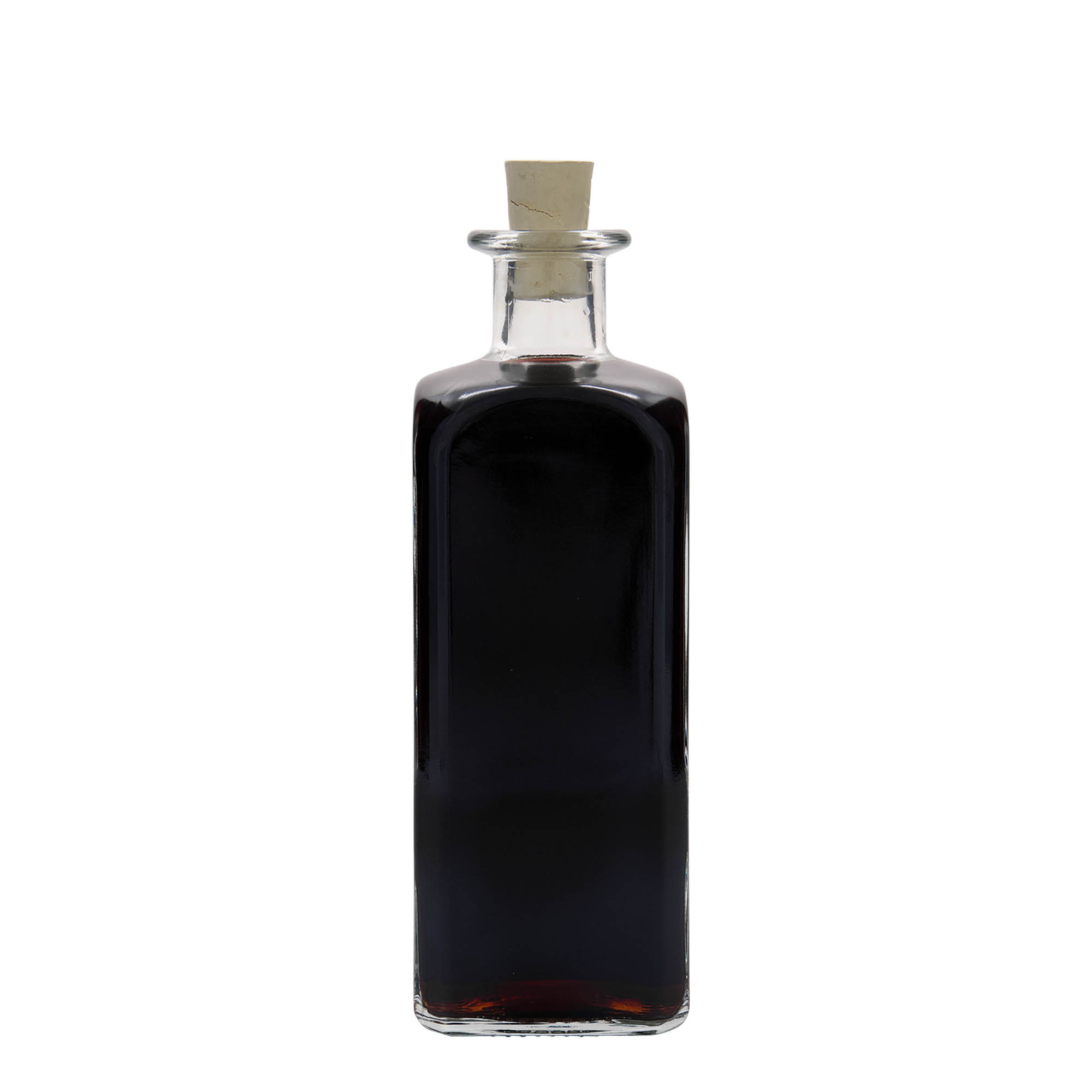 Bouteille en verre 500 ml Apotheker Carré, carrée, ouverture : liège Bouteille en verre 500 ml Apotheker Carré, carrée, ouverture : liège