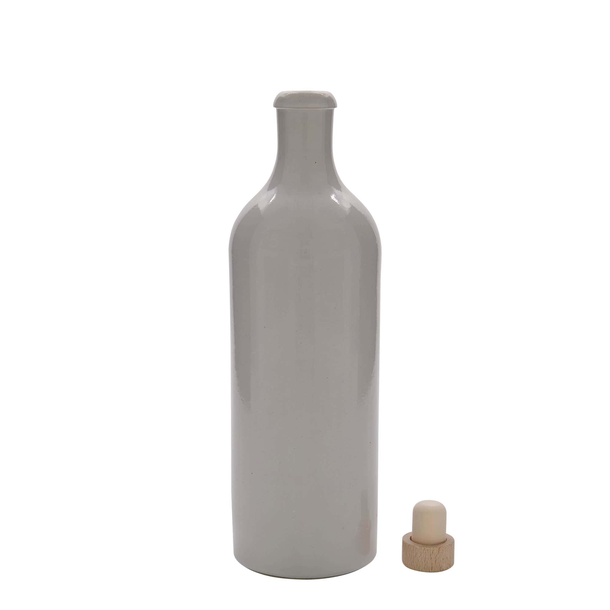 Cruche en grès de 750 ml, blanche, ouverture : bouchon en liège