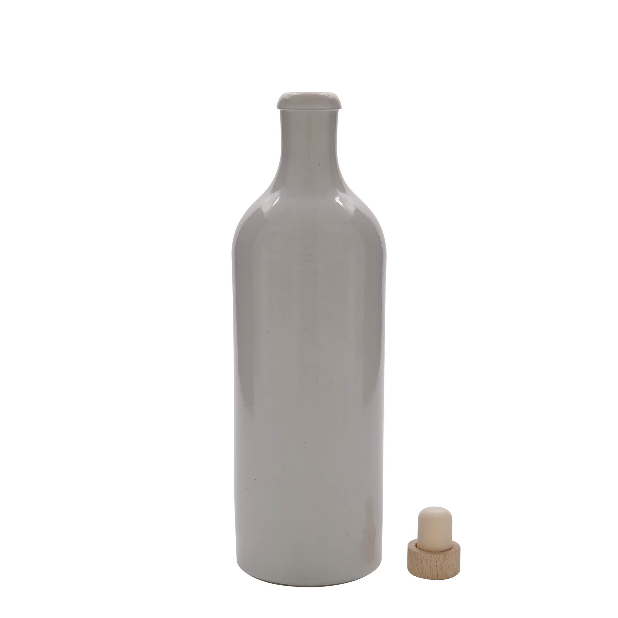 Cruche en grès de 750 ml, blanche, ouverture : bouchon en liège