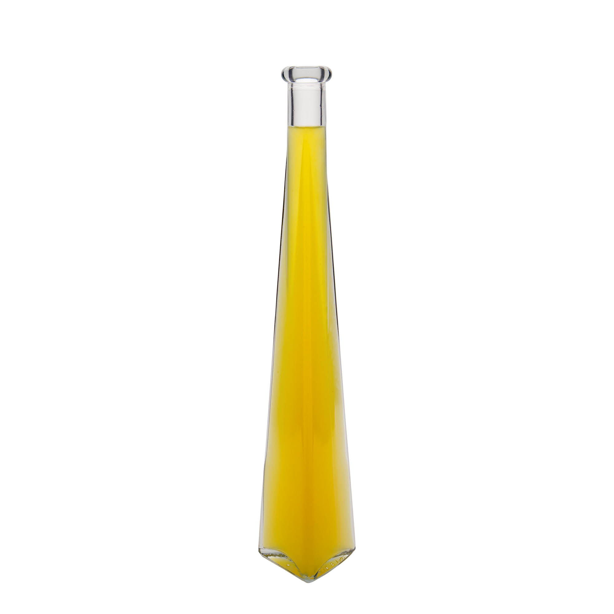 Flacon en verre de 200 ml « Dama Triangolore », triangulaire, ouverture : bouchon en liège