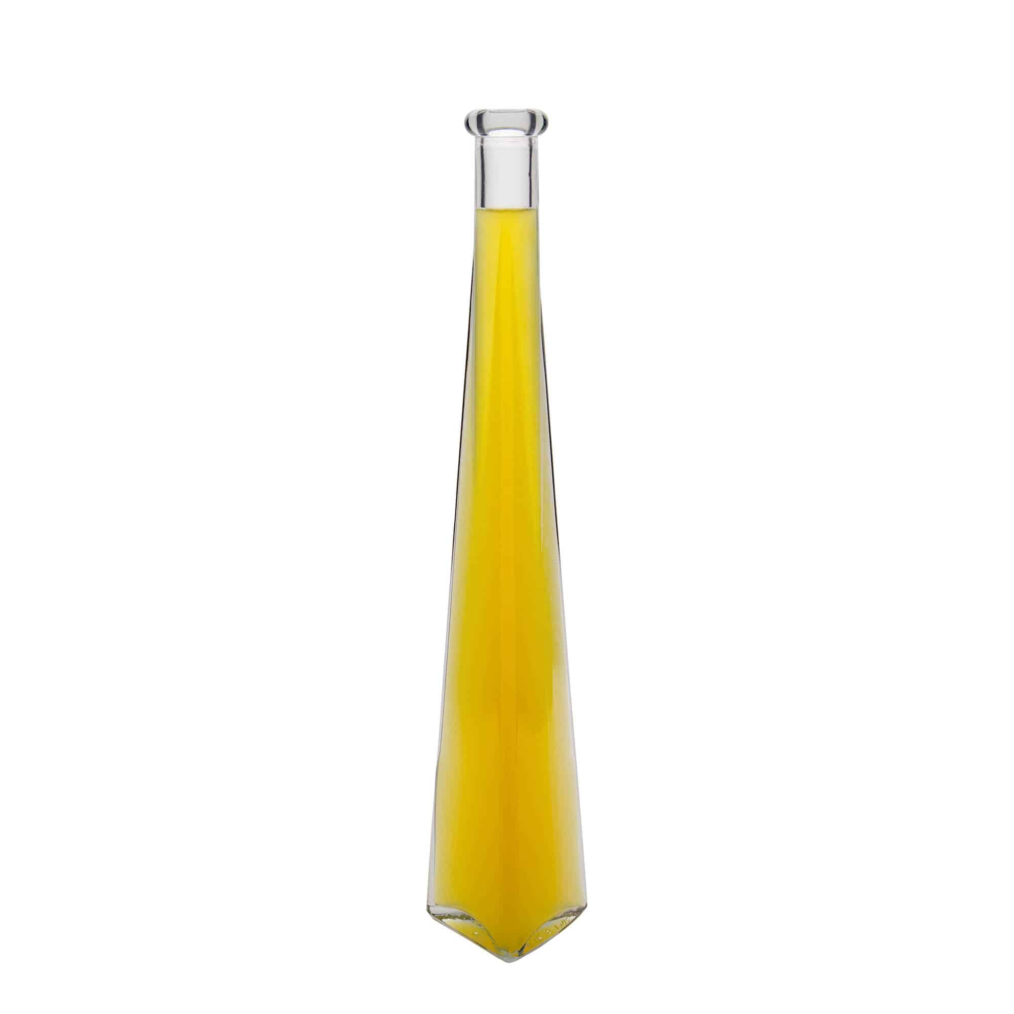Flacon en verre de 200 ml « Dama Triangolore », triangulaire, ouverture : bouchon en liège