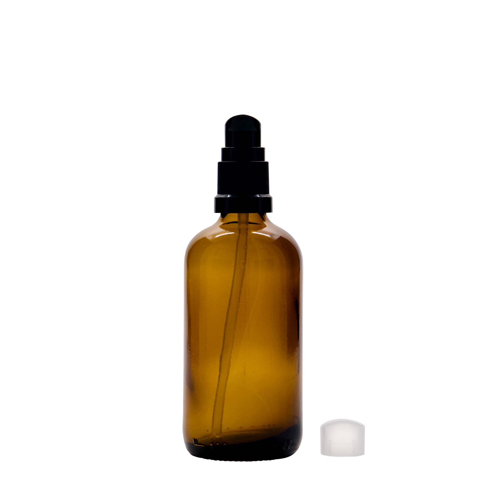Flacon médical de 100 ml avec pompe lotion, verre, brun, ouverture : DIN 18 Flacon médical de 100 ml avec pompe lotion, verre, brun, ouverture : DIN 18