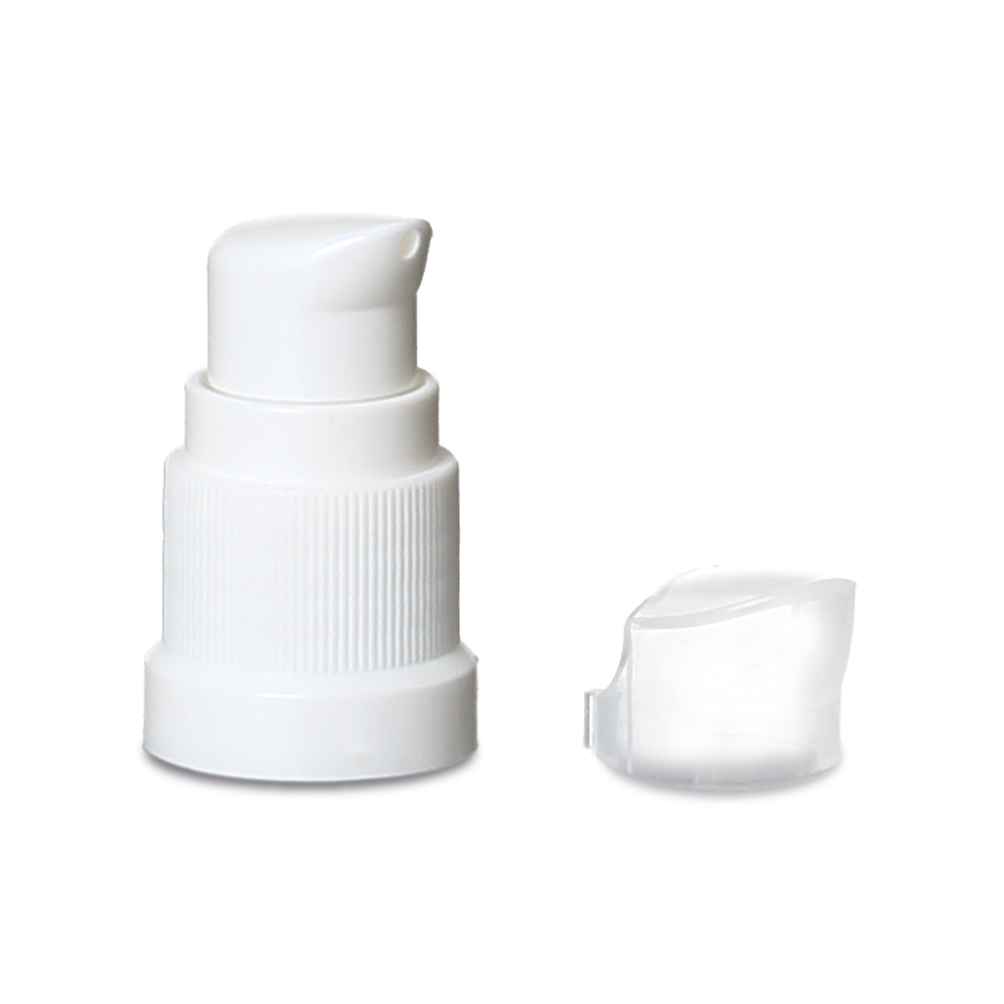 Bouchon à vis avec pompe lotion, plastique PP, blanc, pour ouverture : DIN 18
