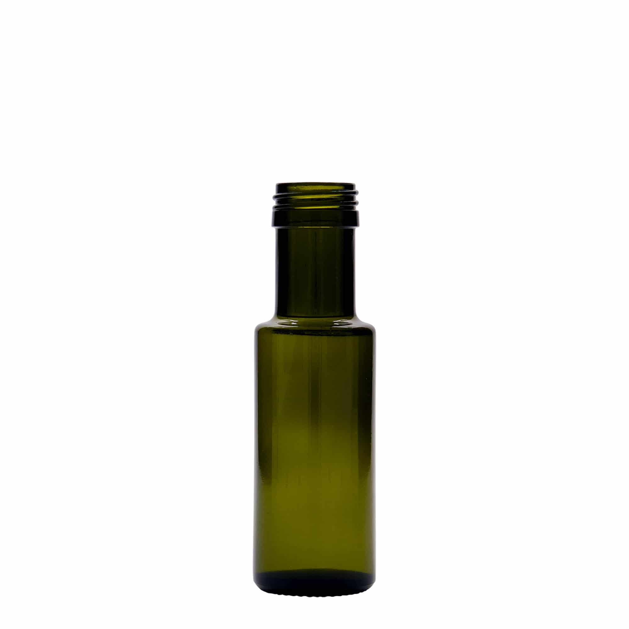 Flacon en verre 100 ml 'Dorica', vert antique, ouverture : PP 31,5 Flacon en verre 100 ml 'Dorica', vert antique, ouverture : PP 31,5