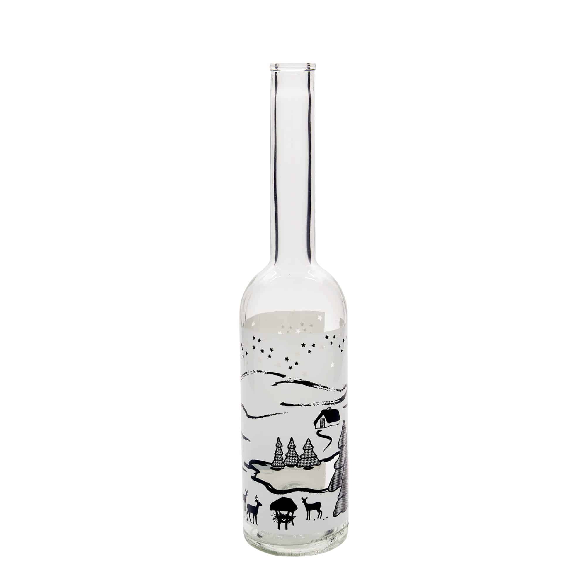 Bouteille en verre 500 ml 'Opera', motif : rêve hivernal blanc, bouchage: bouchon Bouteille en verre 500 ml 'Opera', motif : rêve hivernal blanc, bouchage: bouchon