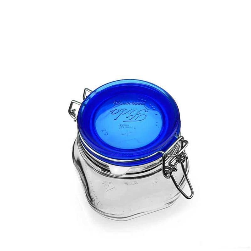 Bocal à fermeture mécanique 500 ml 'Fido' Blue Top, carré, bouchage: bouchon mécanique