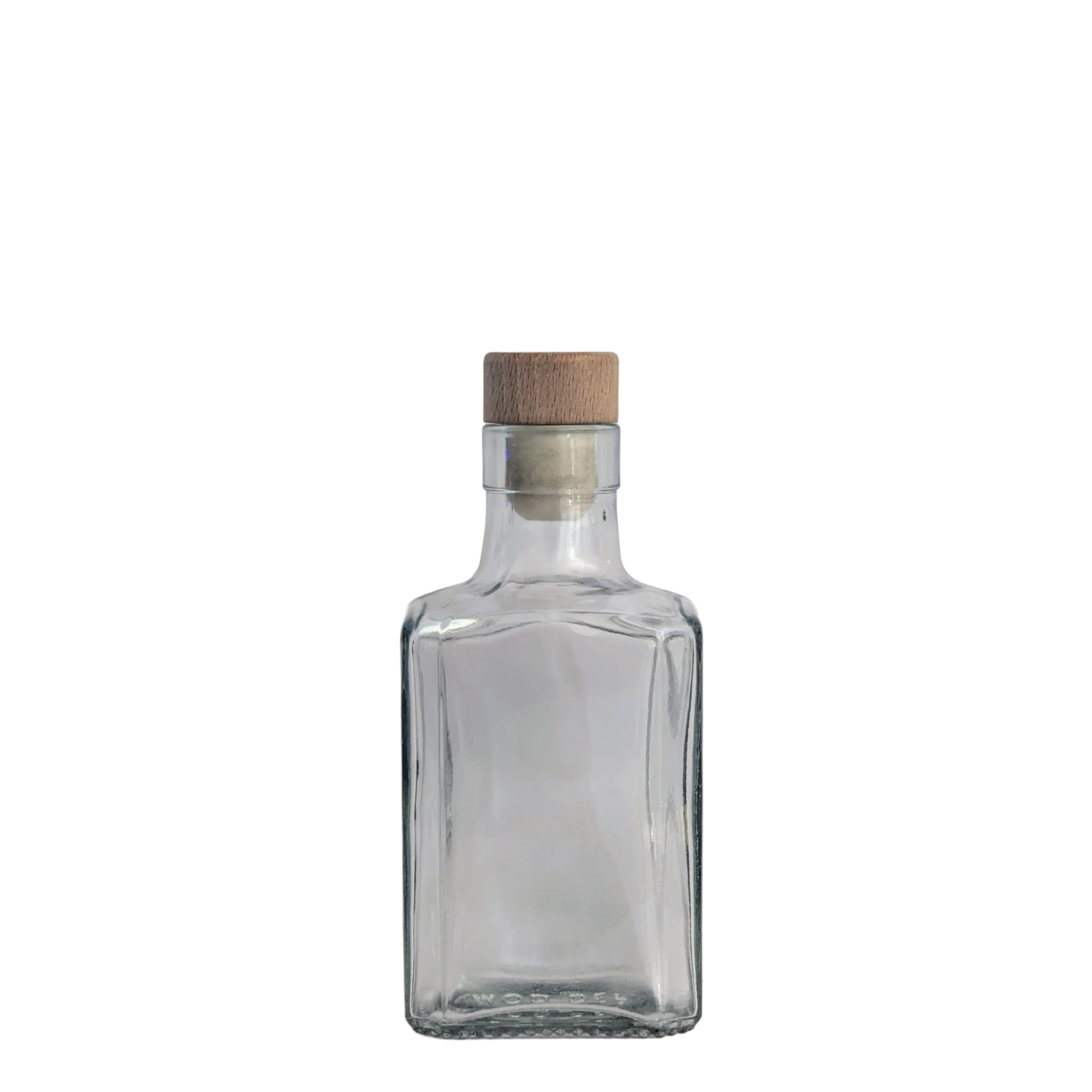 Bouteille en verre 250 ml « Decanter Quadro Oberband », carrée, ouverture : bouchon en liège Bouteille en verre 250 ml « Decanter Quadro Oberband », carrée, ouverture : bouchon en liège
