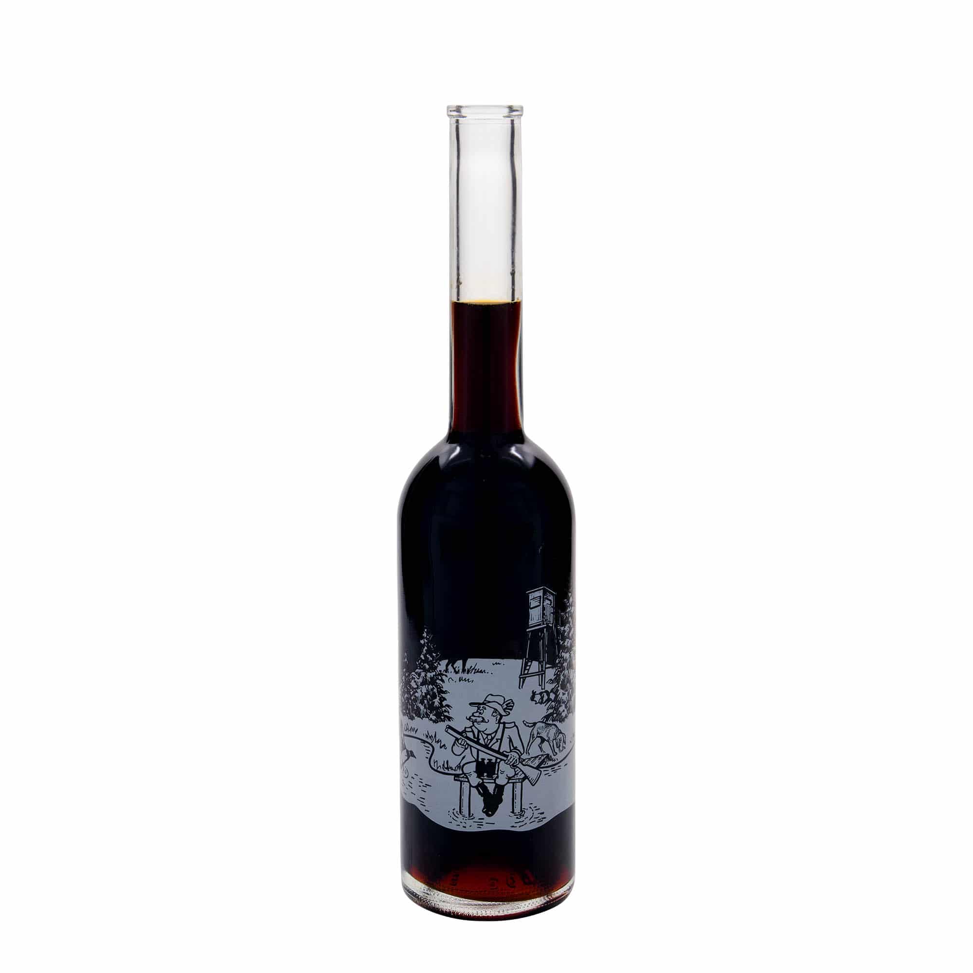 Bouteille en verre 500 ml 'Opera', motif : chasseur, ouverture : bouchon en liège