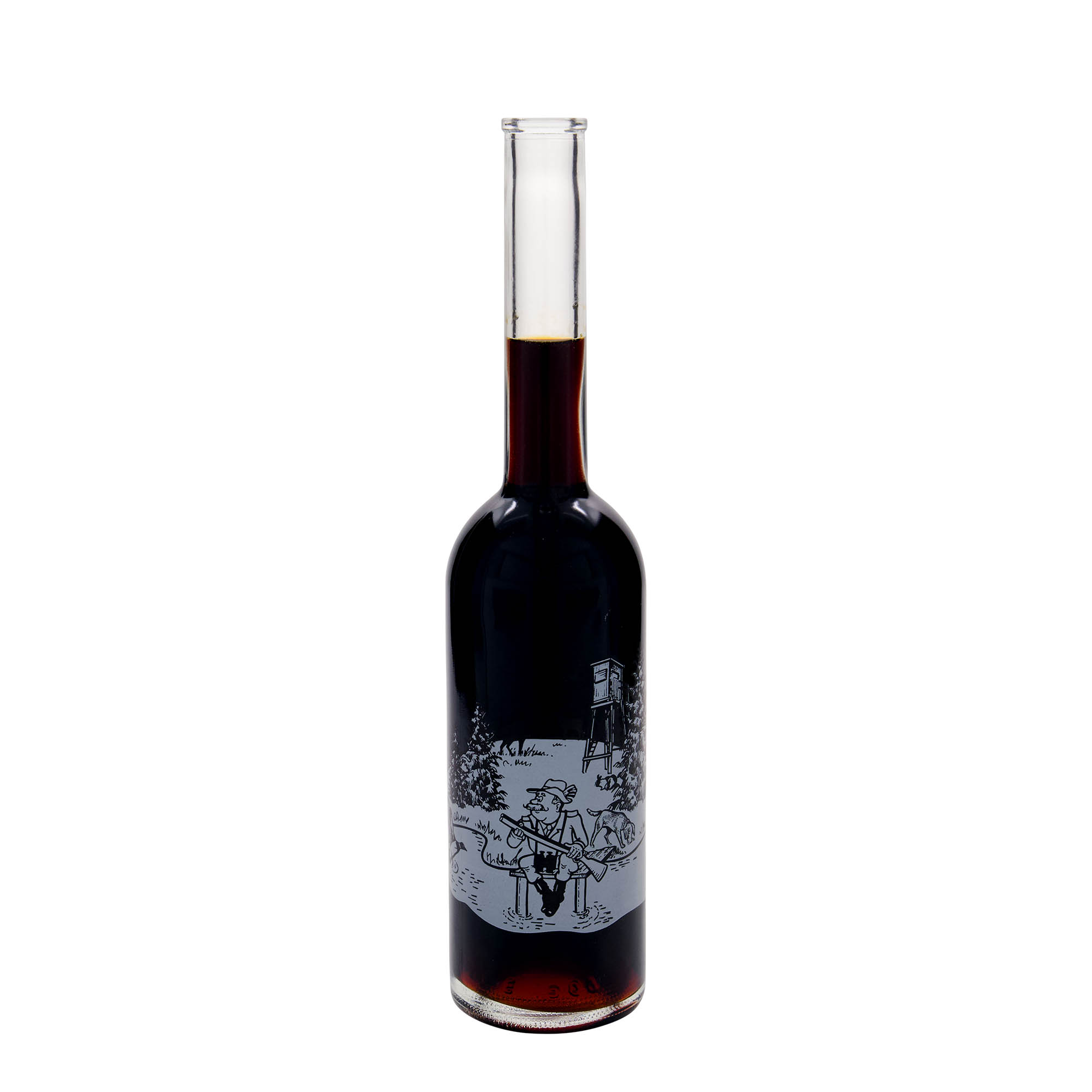 Bouteille en verre 500 ml 'Opera', motif : chasseur, ouverture : bouchon en liège