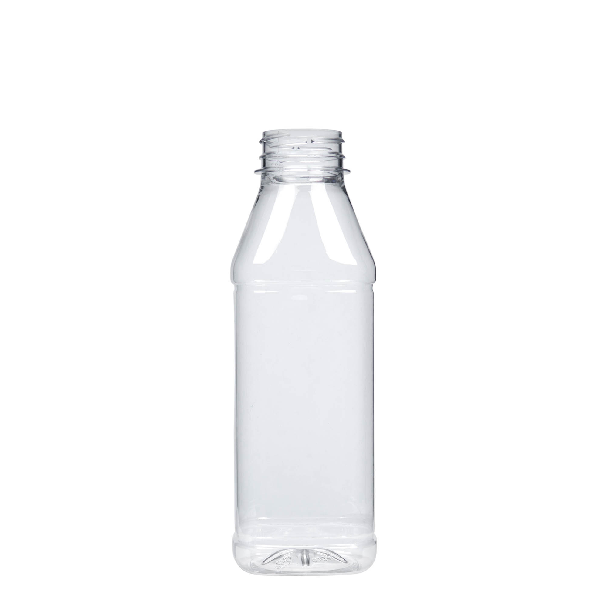 Bouteille PET 500 ml « Milk and Juice Carré », carrée, plastique, ouverture : 38 mm Bouteille PET 500 ml « Milk and Juice Carré », carrée, plastique, ouverture : 38 mm