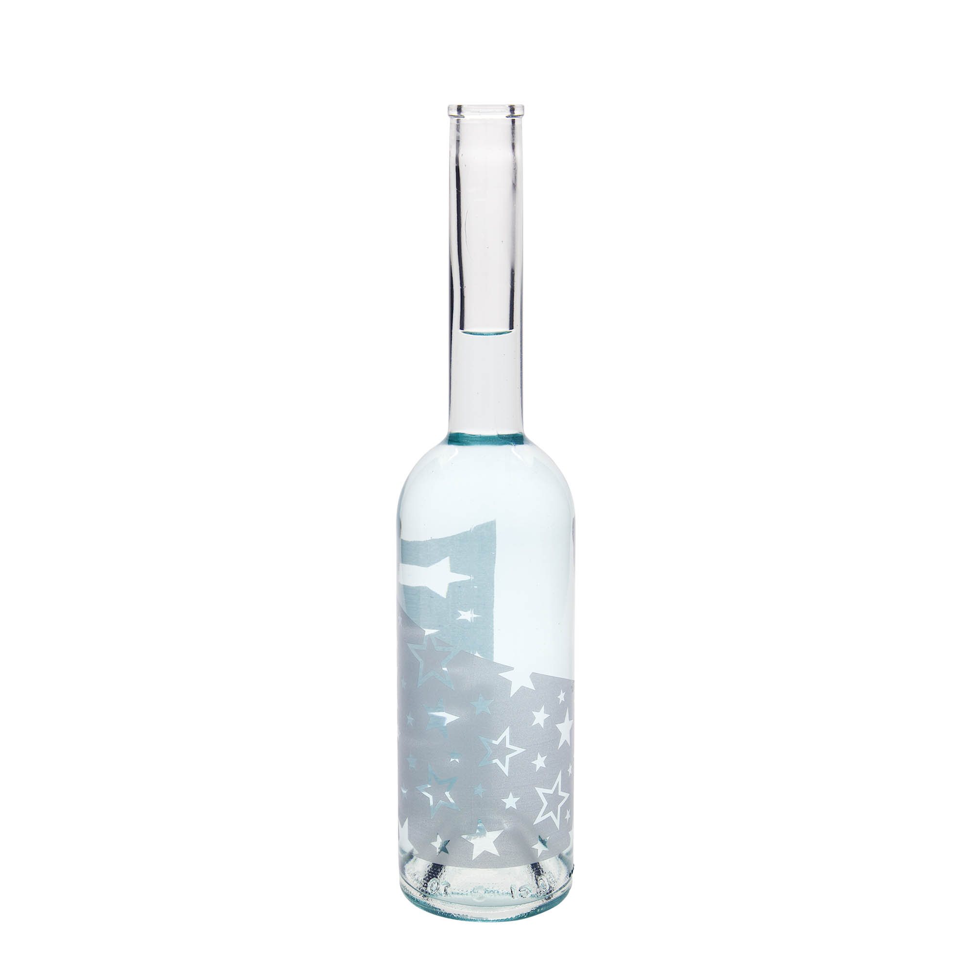 Bouteille en verre 500 ml 'Opera', motif : étoiles argentées, bouchon : liège