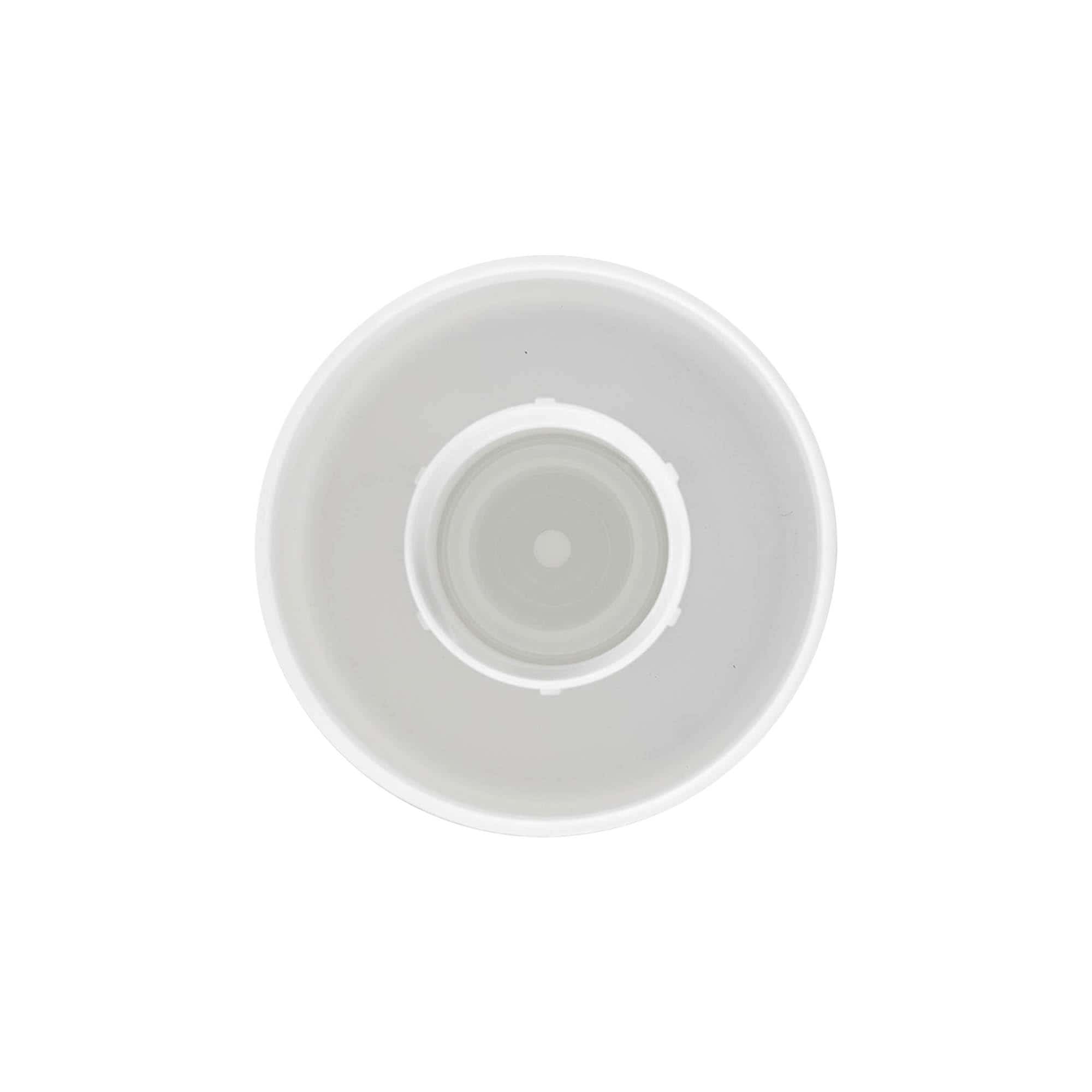 Bouchon à vis pour flacon rond avec insert de seringue, plastique PE, blanc, pour ouverture : GL 22
