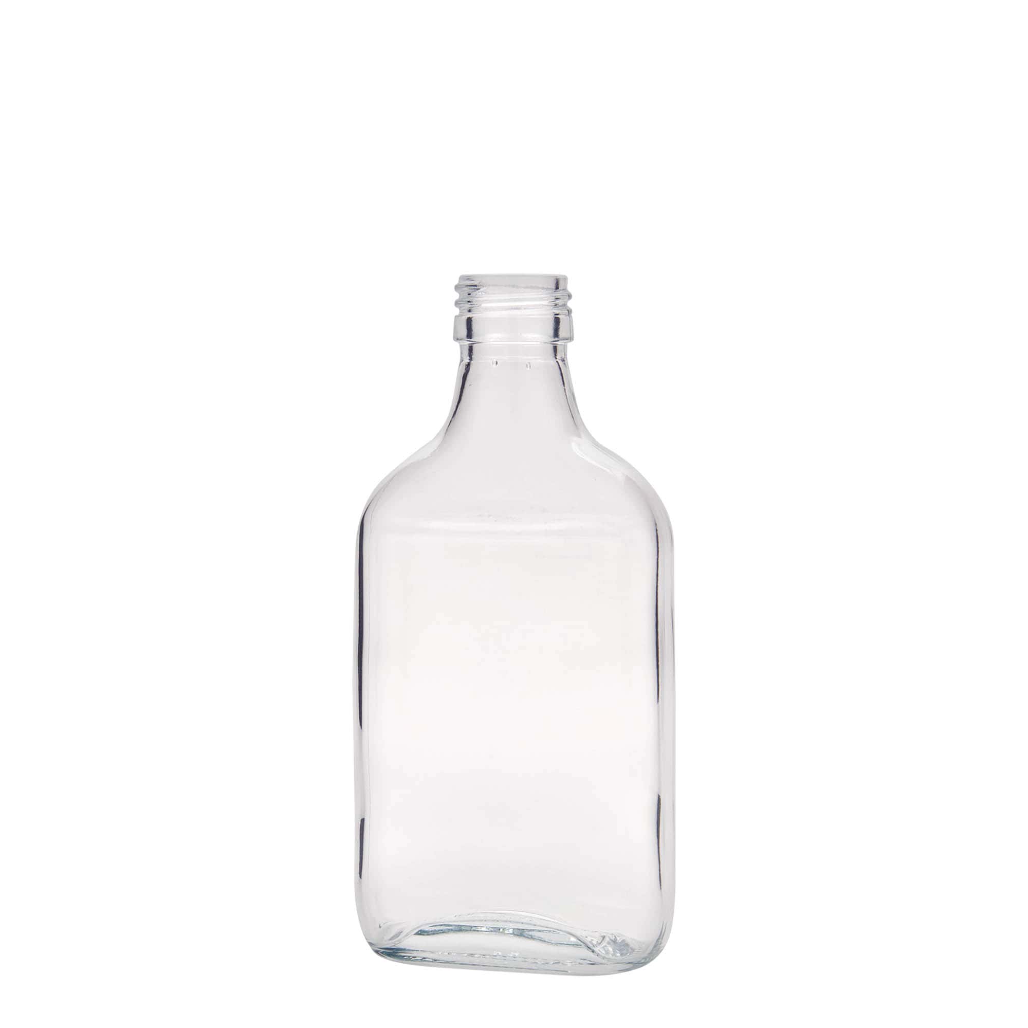 Flacon de poche 200 ml, rectangulaire, verre, ouverture : PP 28