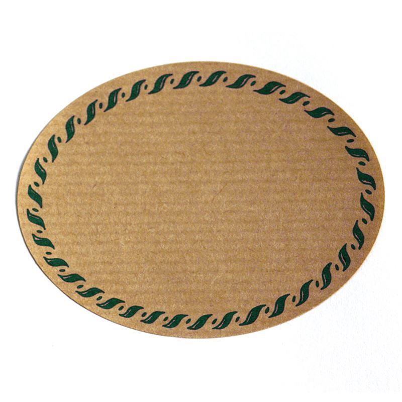 Grand étiquette nature « bordure cordelette », ovale, papier, vert-brun