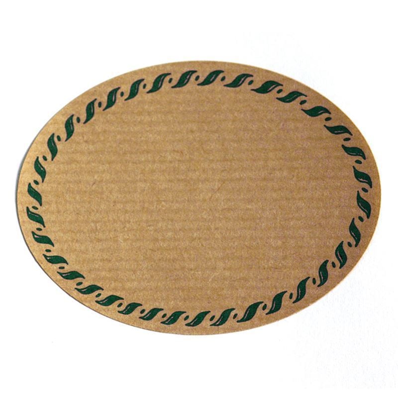 Grand étiquette nature « bordure cordelette », ovale, papier, vert-brun