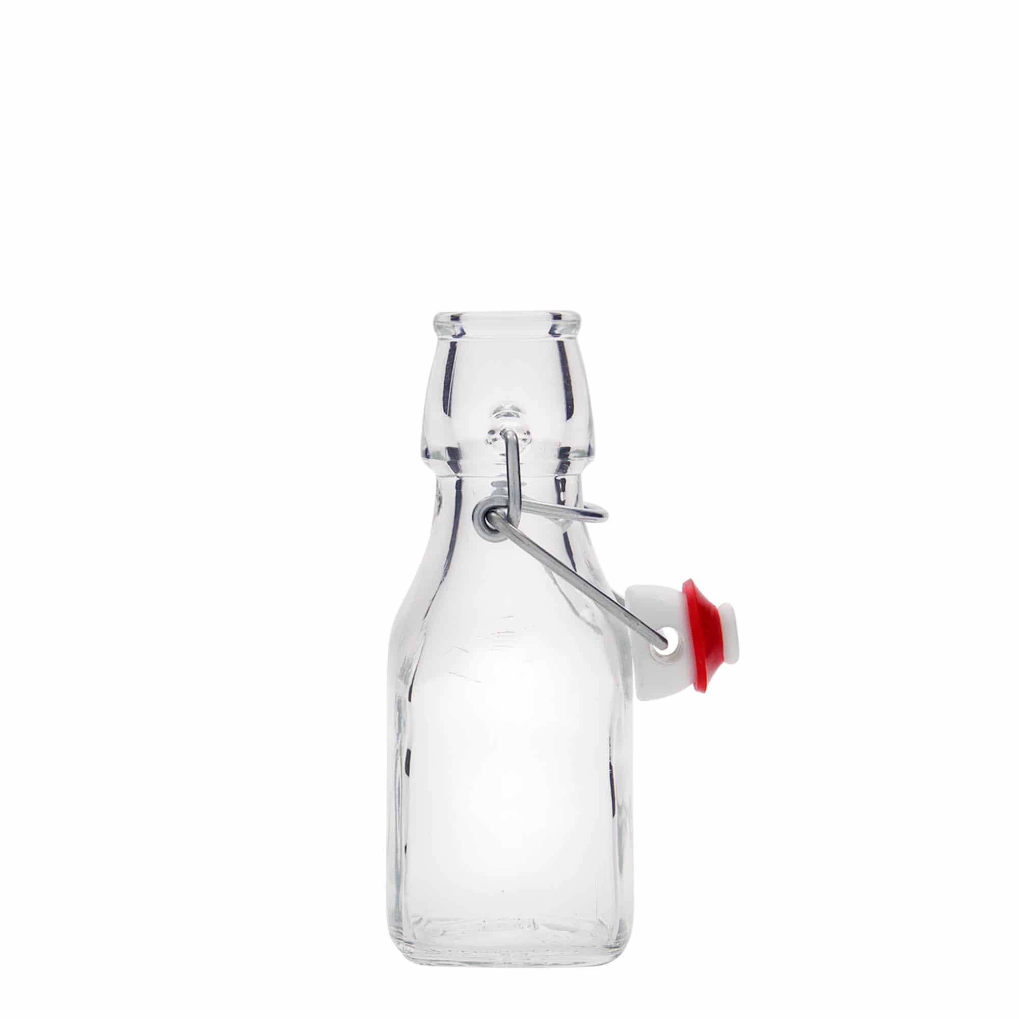 Flacon en verre 125 ml « Swing », carré, ouverture : bouchon à bascule Flacon en verre 125 ml « Swing », carré, ouverture : bouchon à bascule