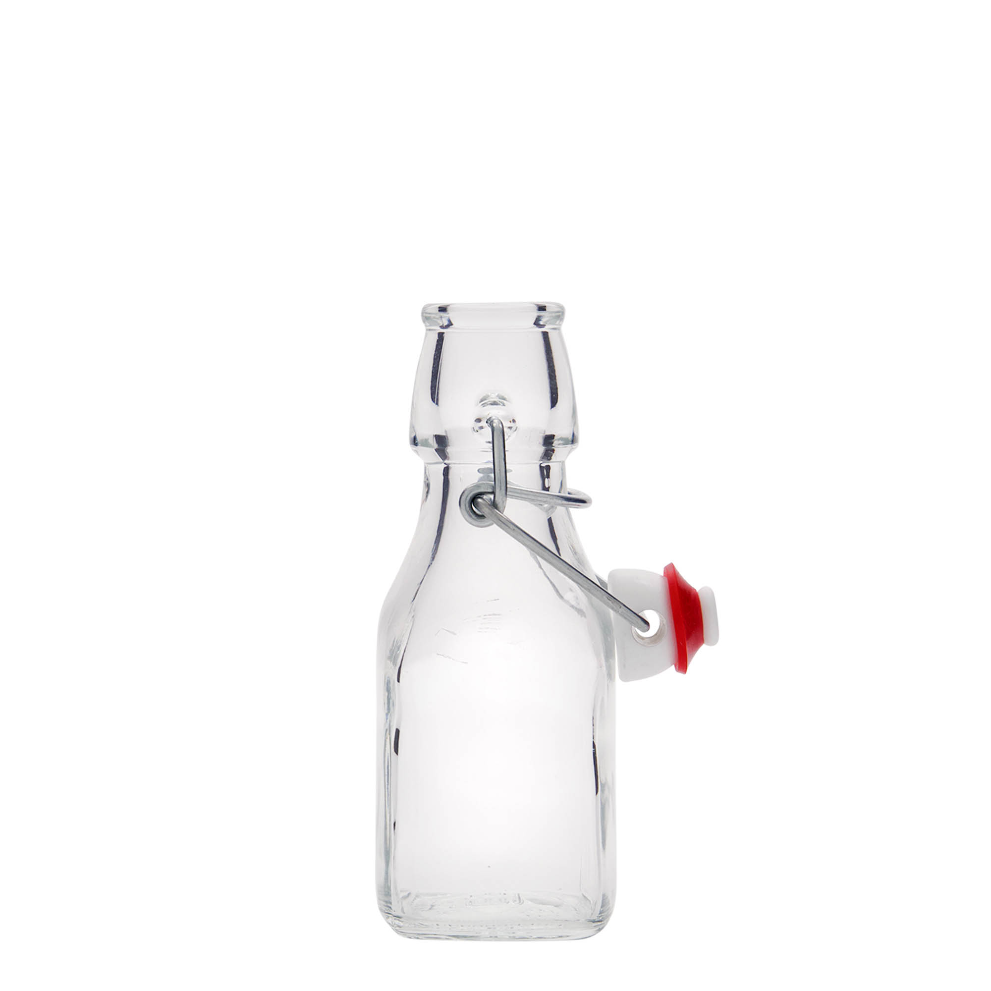 Flacon en verre 125 ml « Swing », carré, ouverture : bouchon à bascule Flacon en verre 125 ml « Swing », carré, ouverture : bouchon à bascule