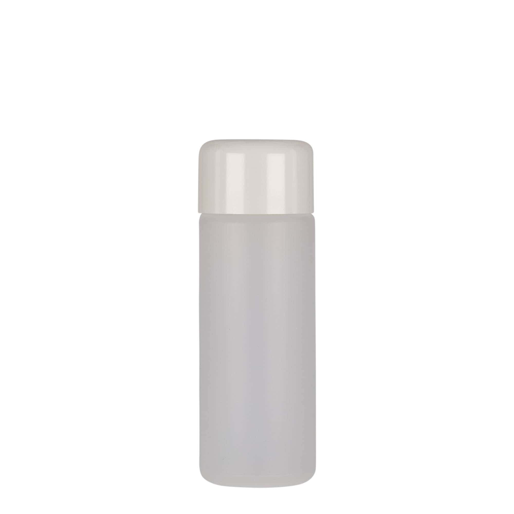Flacon rond de 100 ml, plastique PE, naturel, ouverture : bouchon à vis