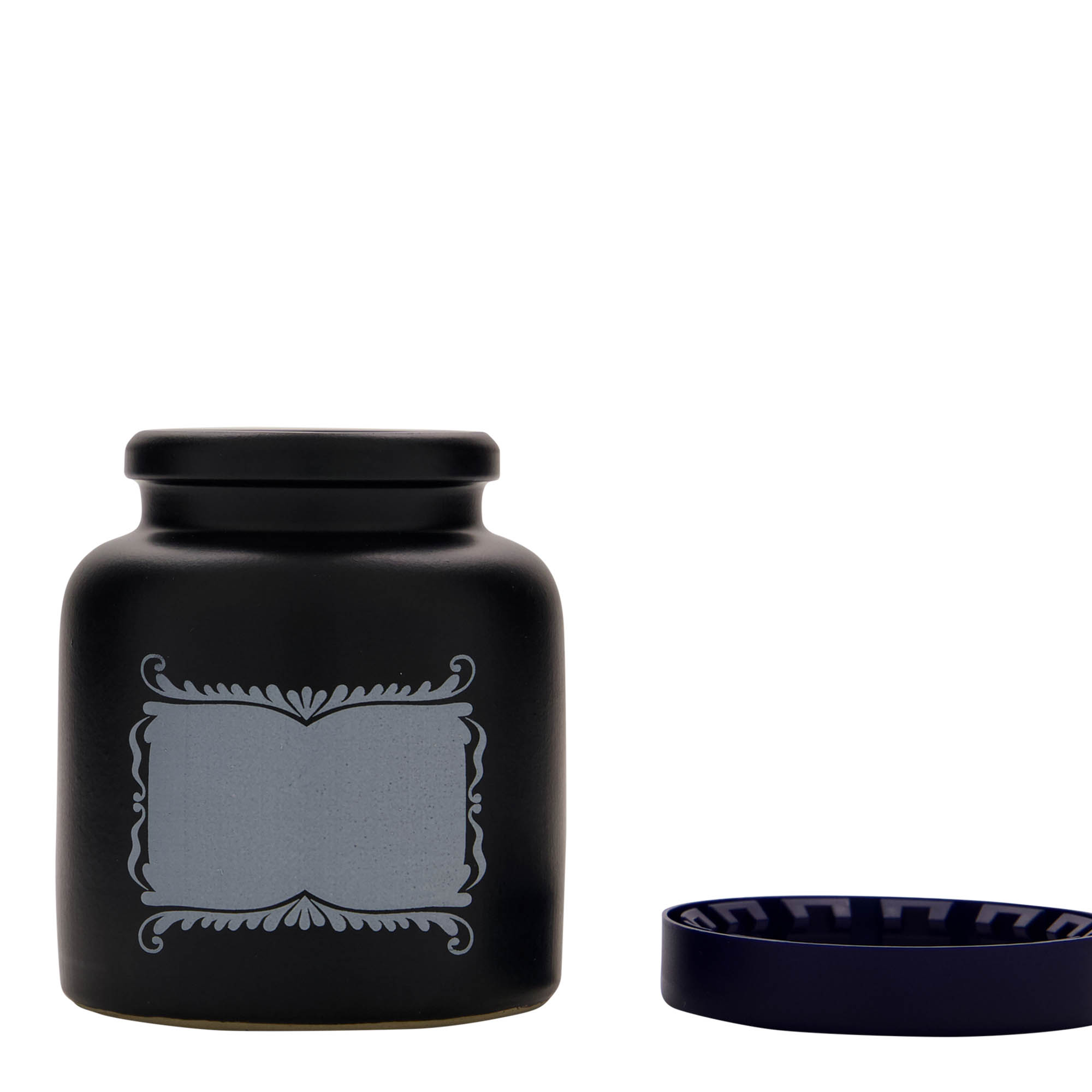 Pot en grès 270 ml, motif : champ d’étiquette, céramique, noir, ouverture : couvercle à emboîtement Pot en grès 270 ml, motif : champ d’étiquette, céramique, noir, ouverture : couvercle à emboîtement