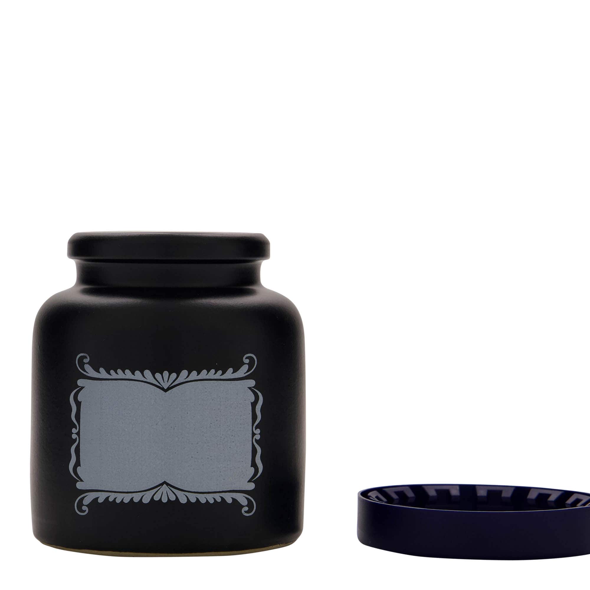 Pot en grès 270 ml, motif : champ d’étiquette, céramique, noir, ouverture : couvercle à emboîtement