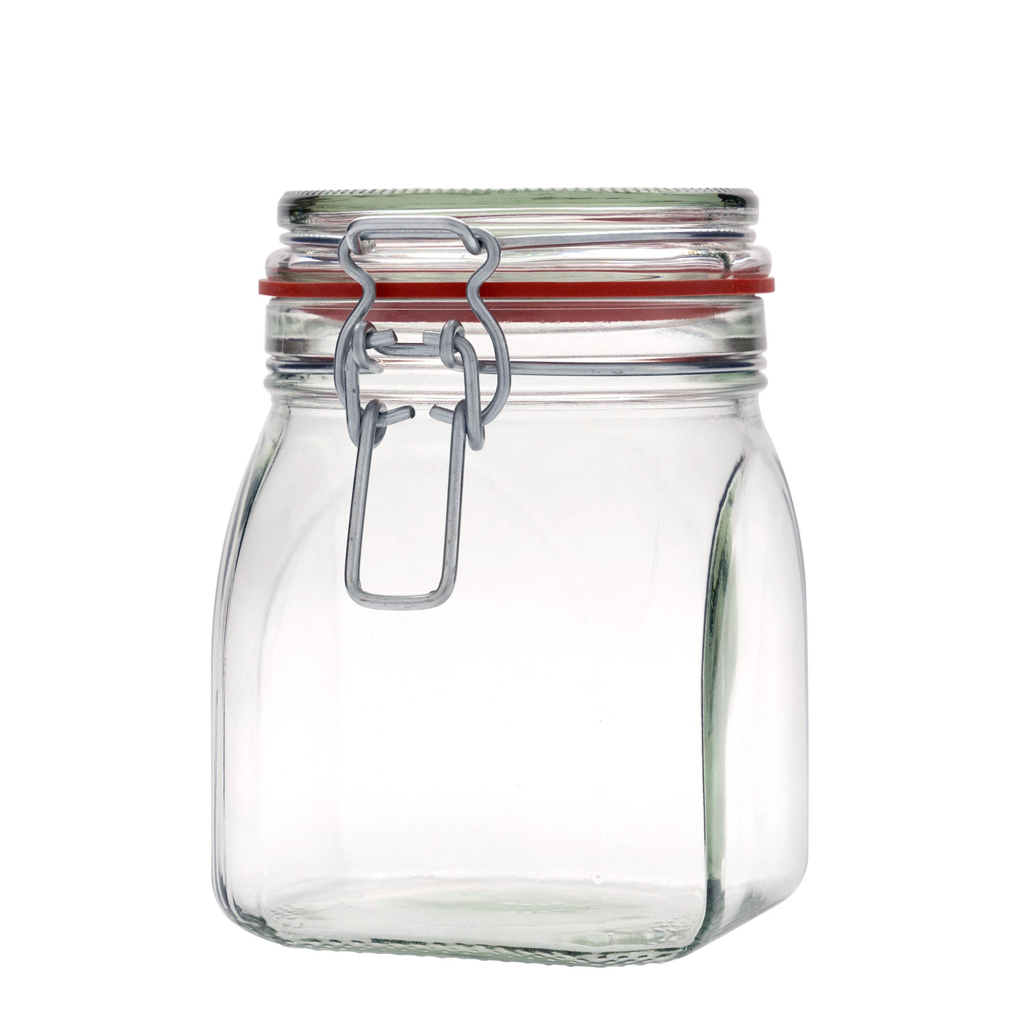 Bocal en verre à fermeture à levier 900 ml, carré, ouverture : fermeture à levier