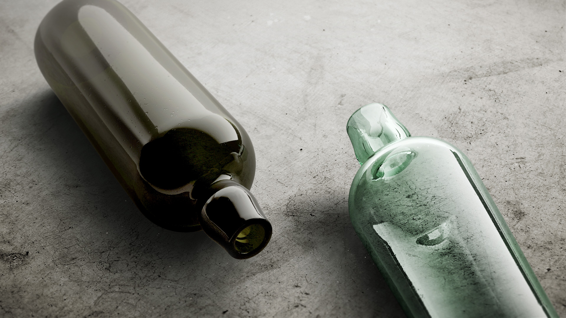 Estal Rude Collection Melee Image d'ambiance : Deux bouteilles de la collection Estal Rude sur un fond de béton gris