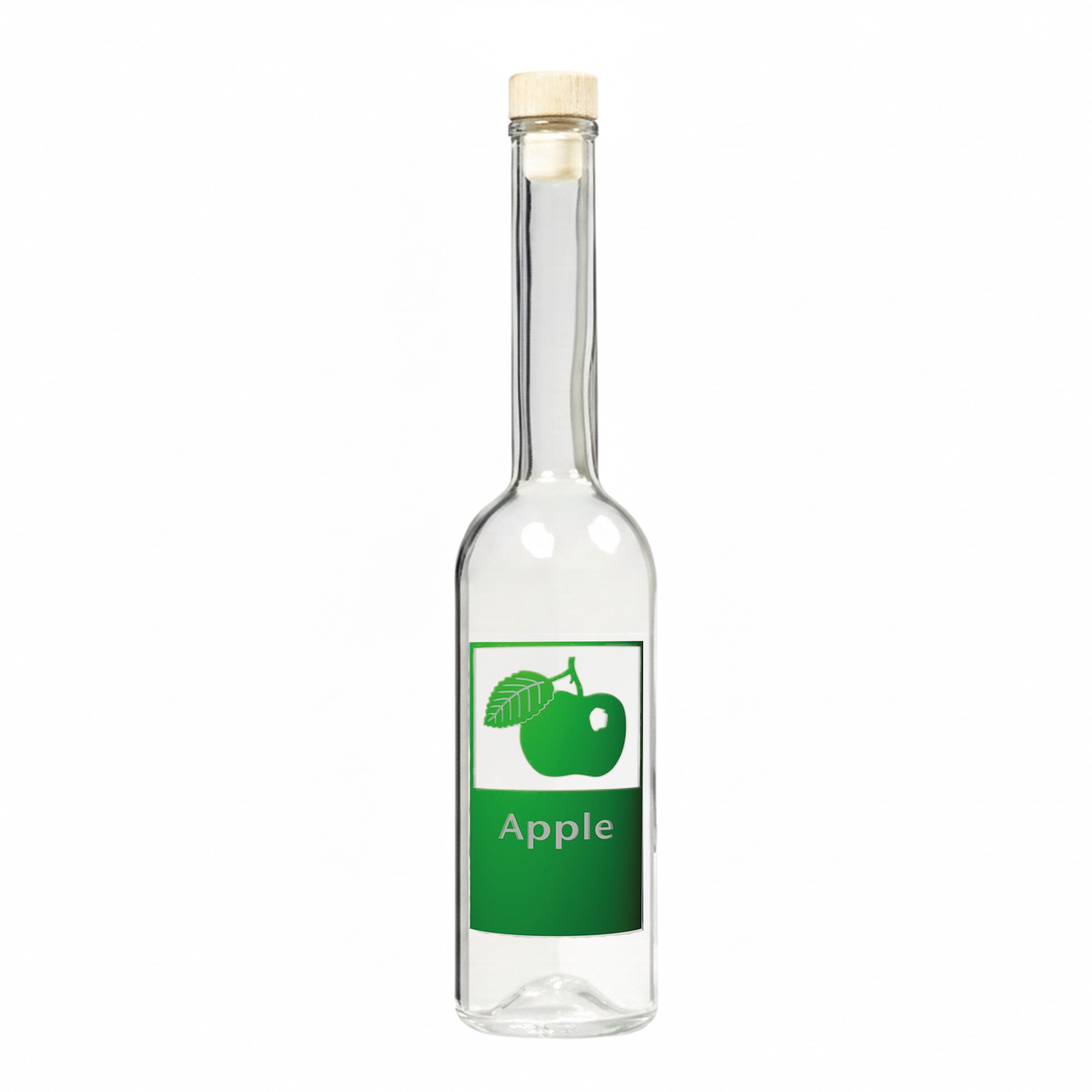 Bouteille en verre 500 ml 'Opera', motif : Pomme, ouverture : liège