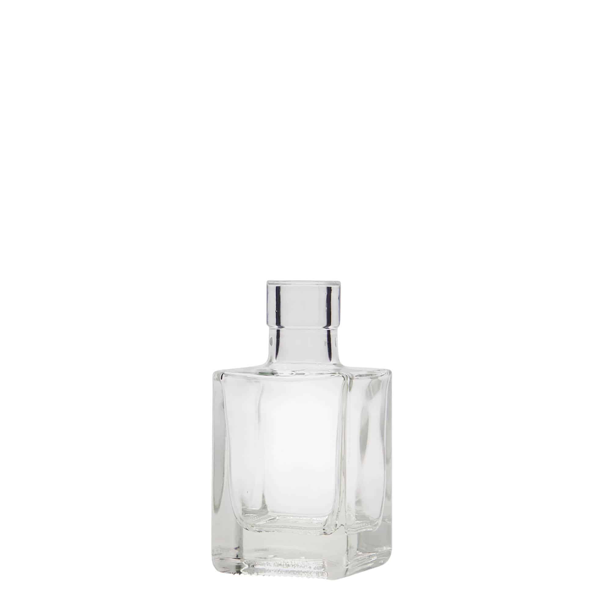 Flacon en verre 50 ml « Cube », carré, ouverture : bouchon en liège