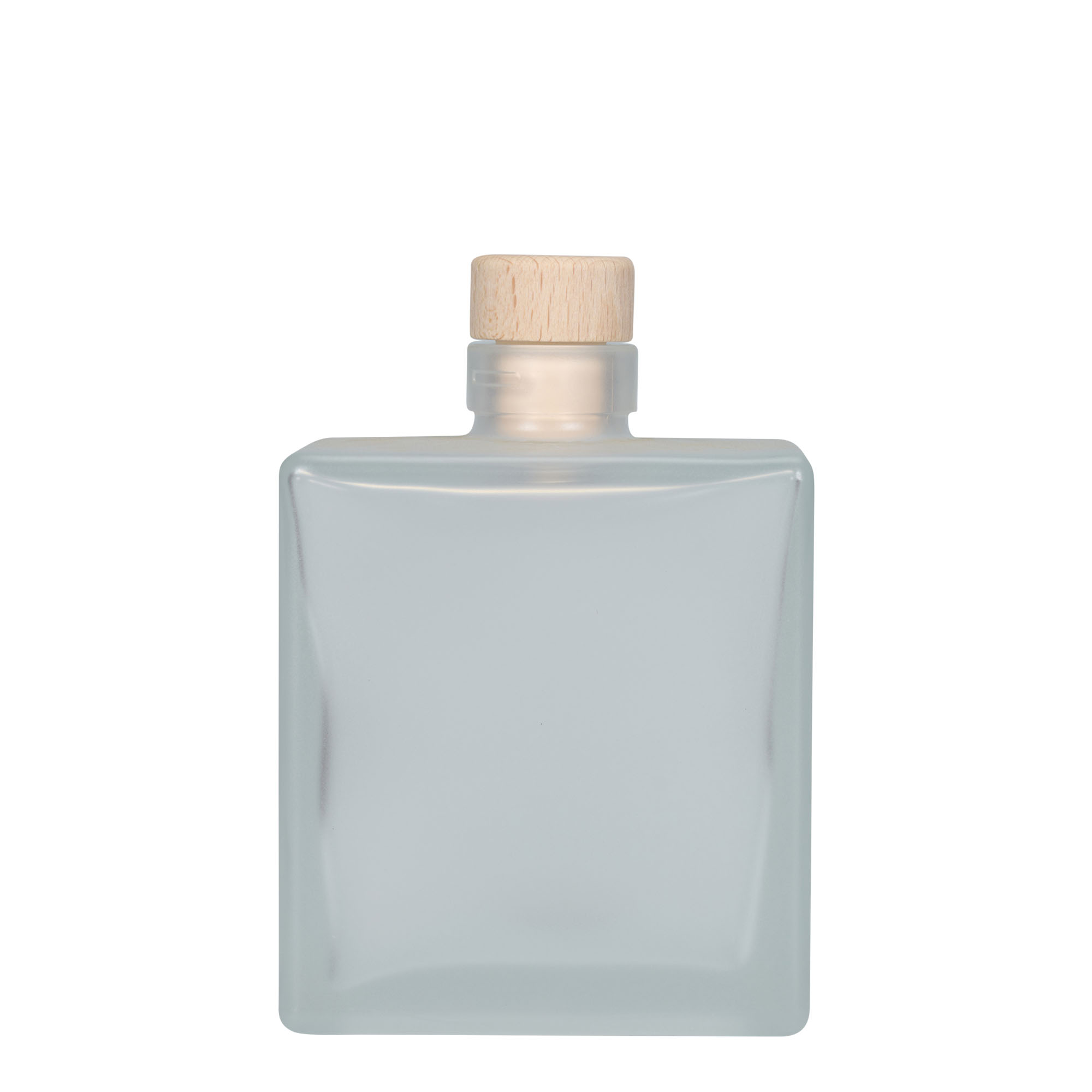 Bouteille en verre 500 ml 'Cube', carrée, givrée, ouverture : bouchon en liège Bouteille en verre 500 ml 'Cube', carrée, givrée, ouverture : bouchon en liège
