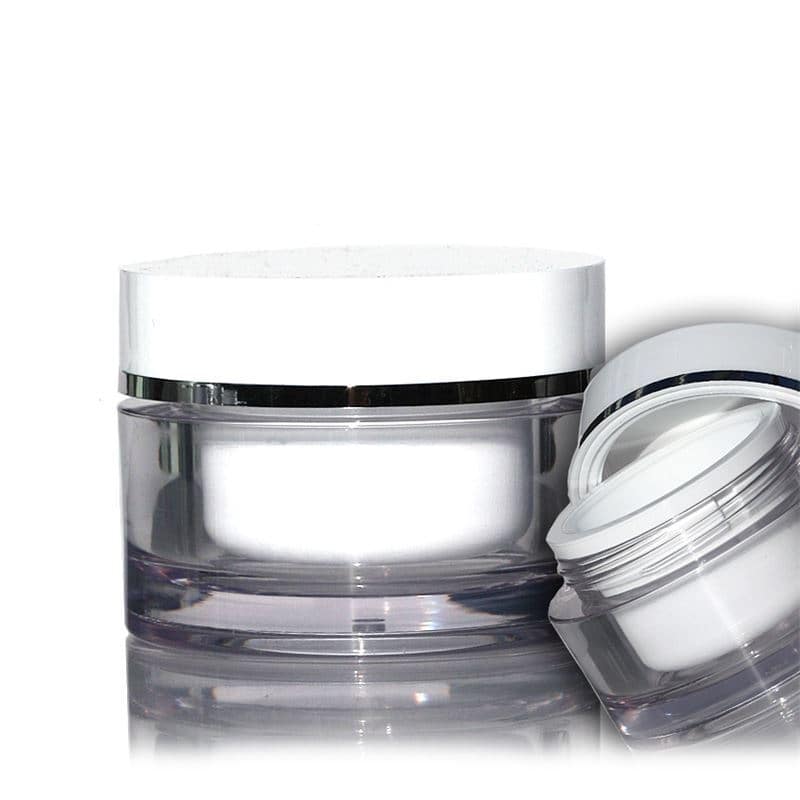 Pot 30 ml , plastique SAN, blanc, bouchage: Bougage à vis Pot 30 ml , plastique SAN, blanc, bouchage: Bougage à vis