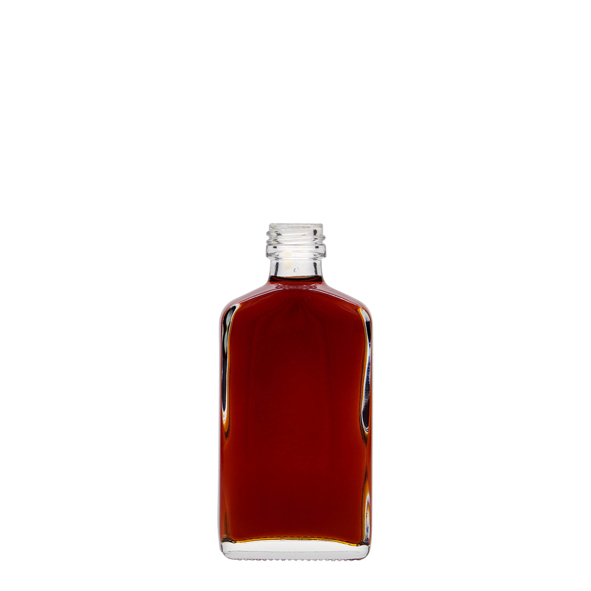 Flacon de poche 50 ml, rectangulaire, verre, embouchure : PP 18 Flacon de poche 50 ml, rectangulaire, verre, embouchure : PP 18